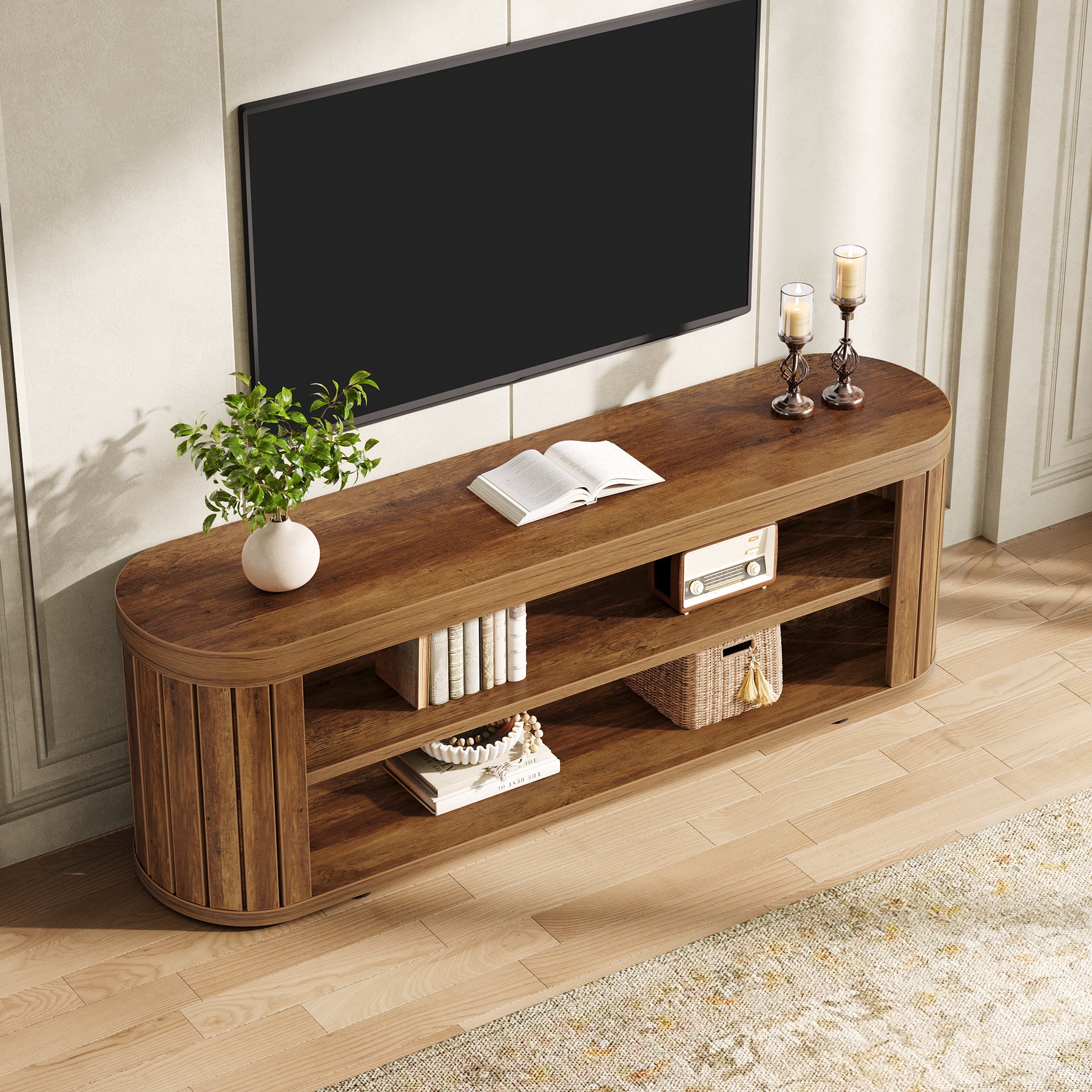 Tribesigns TV Lowboard 120 cm für Fernseher bis 55 Zoll, TV-Schrank mit 2 offenen Ablagen