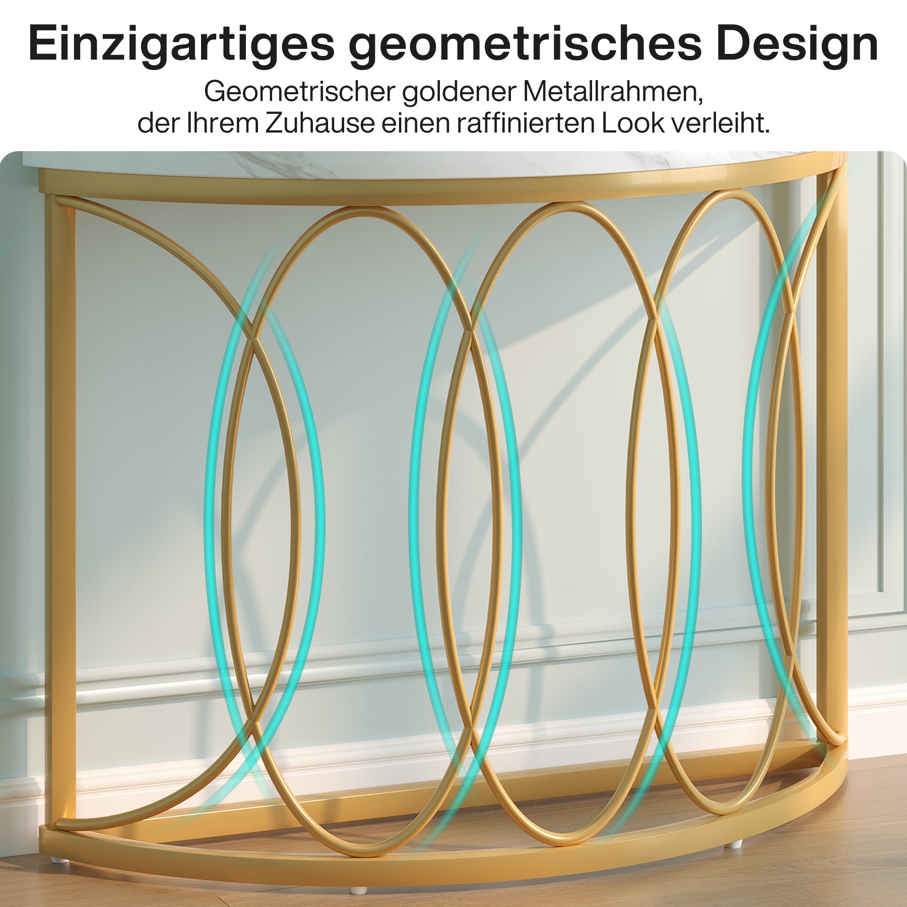 Gold Konsolentisch - Beistelltisch mit Metallgestell und Halbmond-Design