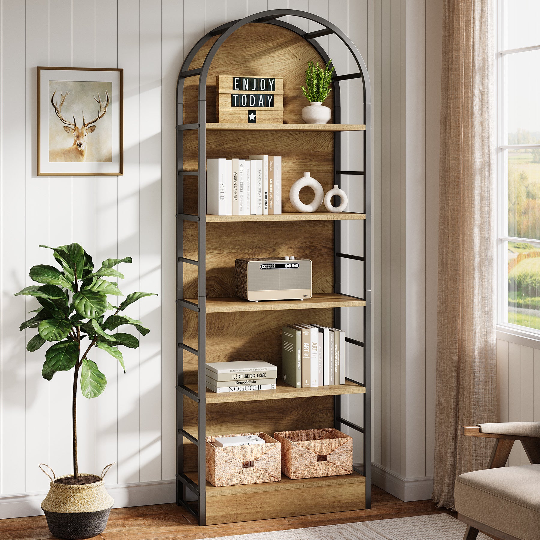 Tribesigns Bücherregal 180 cm hoch, 5 Ebenen Industrial Regal mit gebogenem Design
