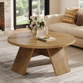 Tribesigns Runder Couchtisch 100 cm – Moderner Wohnzimmertisch aus Holz mit stabilem Standfuß, großer Beistelltisch 3