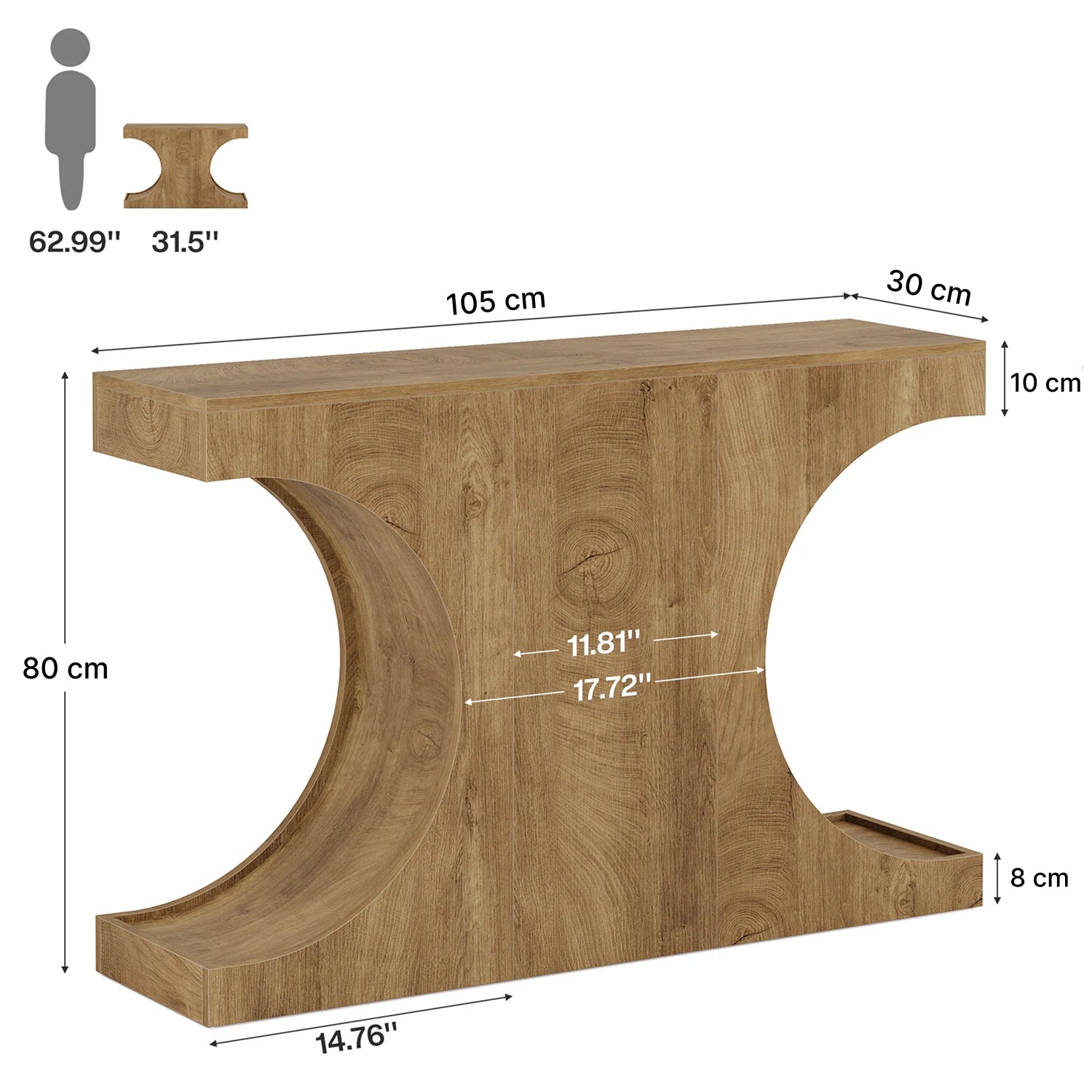 Tribesigns Schmaler Konsolentisch 105 cm im Landhausstil, Flurtisch mit C-Gestell, Sofatisch für Flur und Wohnzimmer