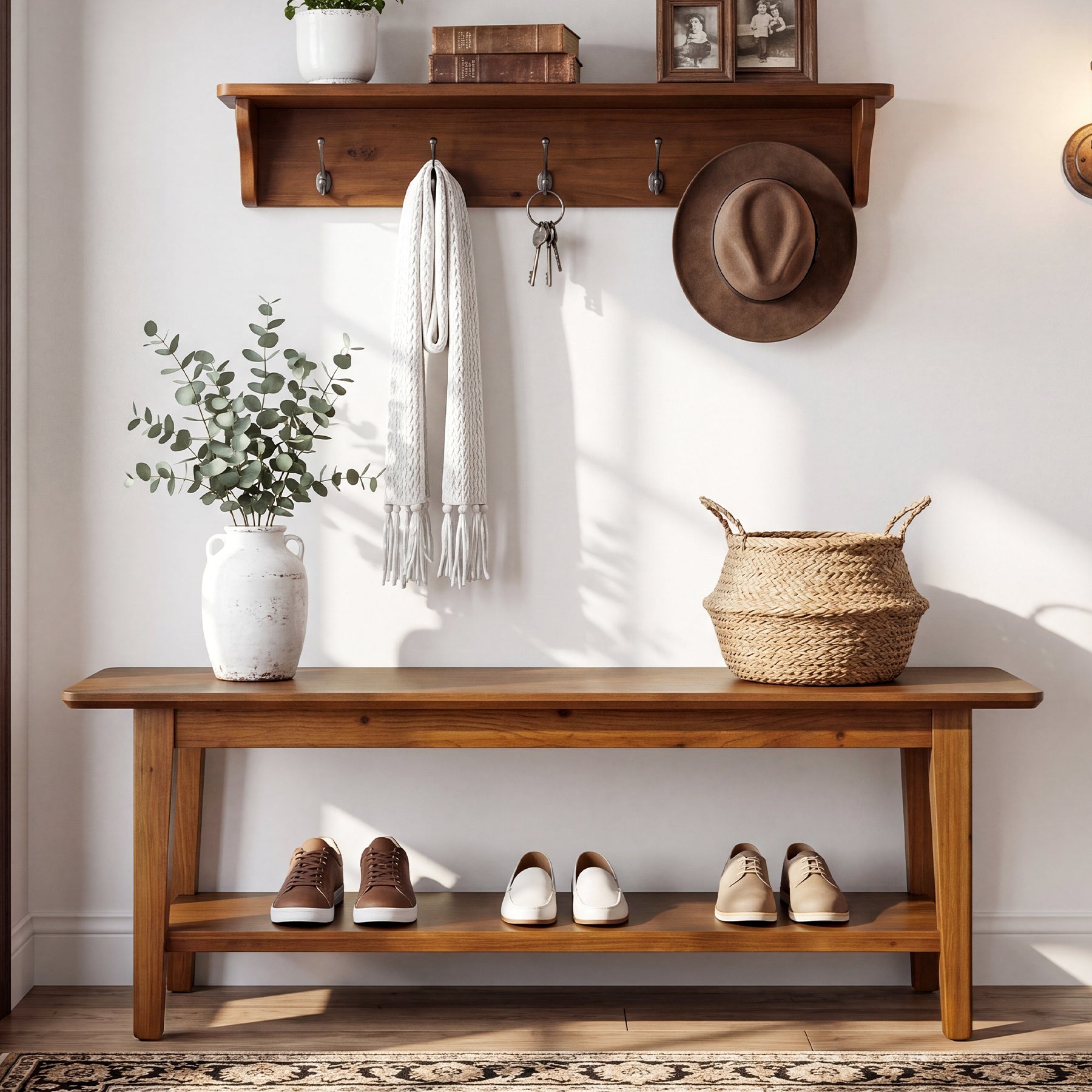Tribesigns 140 cm Sitzbank mit Schuhablage, Flurbank mit 2 Ebenen, Garderobenbank im Landhausstil