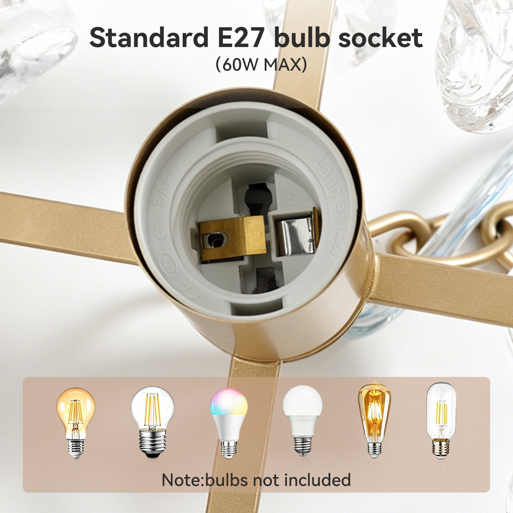 Tribesigns Goldene Pendelleuchte mit Glaskristallen, E27 Hängelampe im modernen Design, höhenverstellbarer Kronleuchter