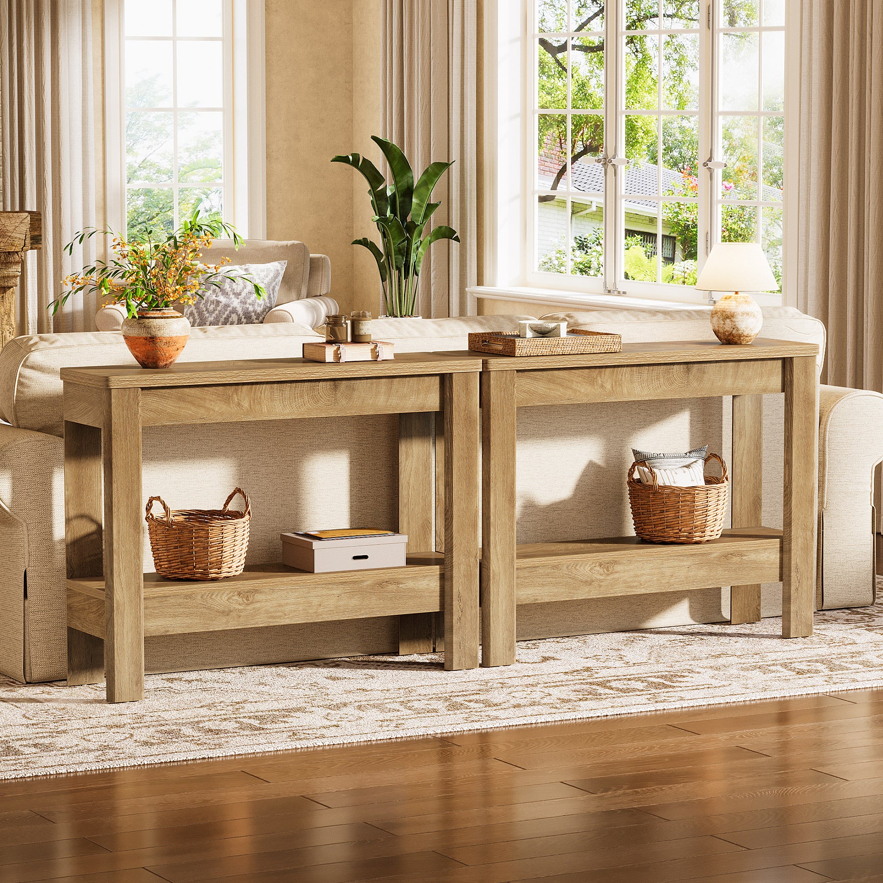 Tribesigns Konsolentisch 105 cm, Schmaler Flurtisch im Landhausstil mit 2 Ablagen