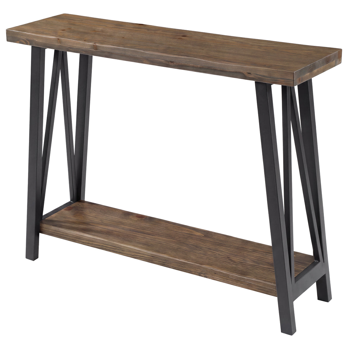 Tribesigns Konsolentisch mit Baumkante, 2 Ebenen, Holzplatte und Metallgestell im Industrial-Stil