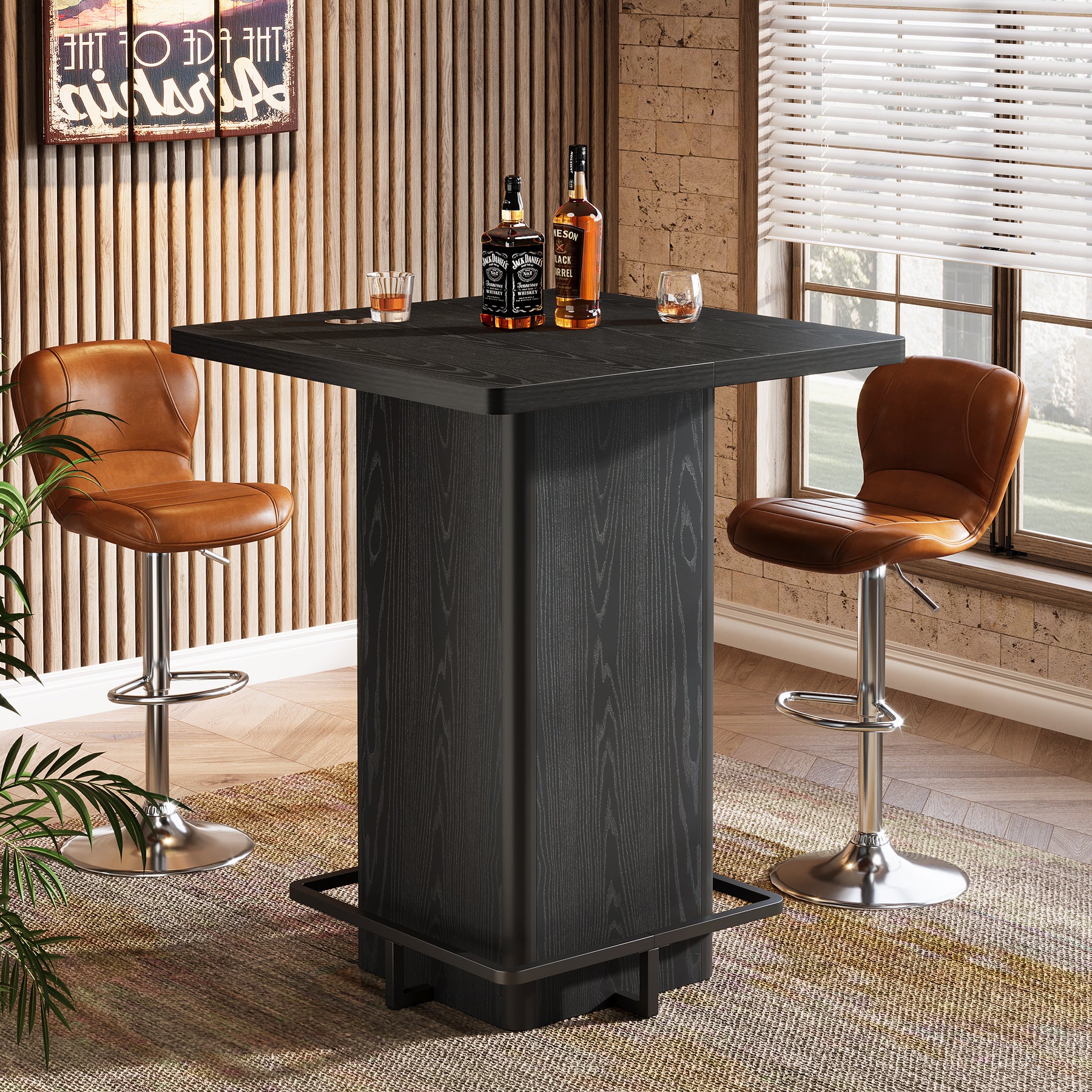 Tribesigns Quadratischer Bartisch 100 cm hoch, Stehtisch 80×80 cm mit Fußablage, moderner Bistrotisch in Holzoptik