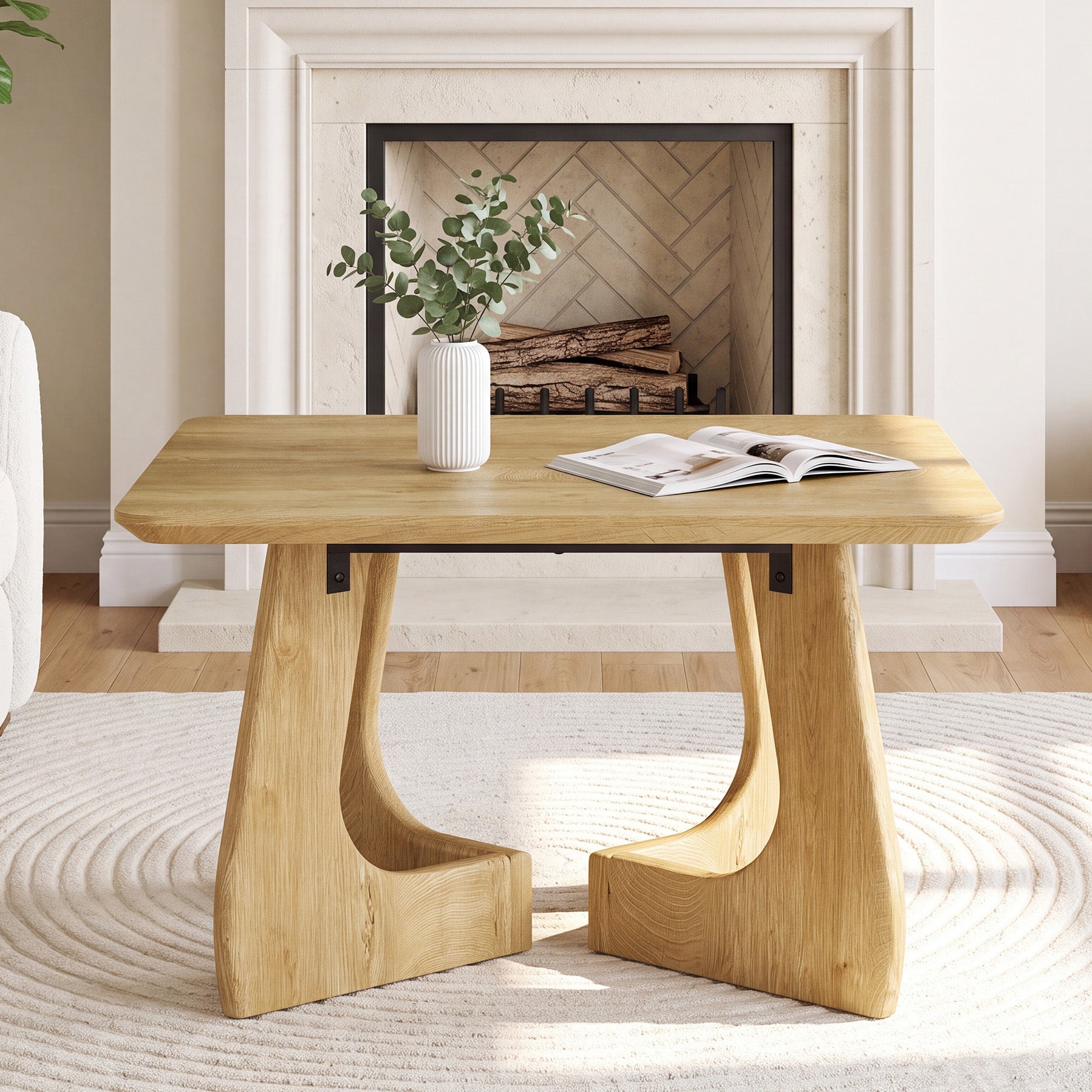 Tribesigns Quadratischer Couchtisch 80 cm, Moderner Wohnzimmertisch mit skulpturalem Holzgestell