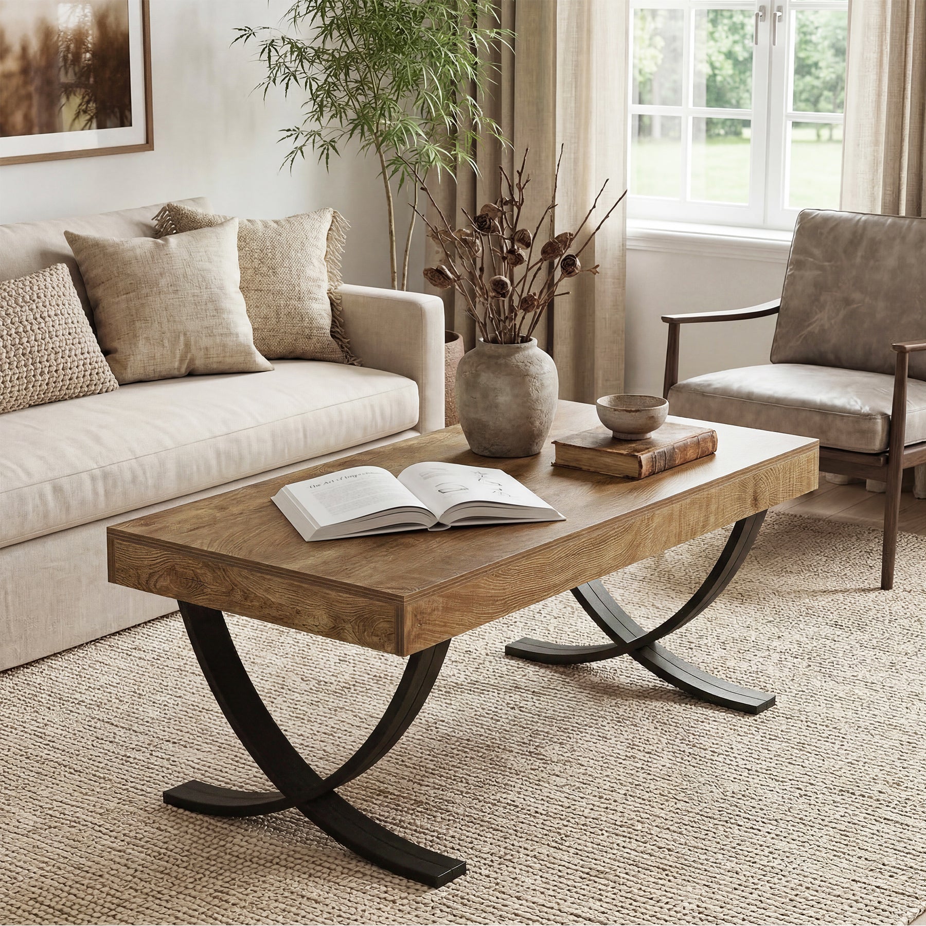 Tribesigns Couchtisch 120 cm rechteckig, Industrial Wohnzimmertisch mit Metallgestell