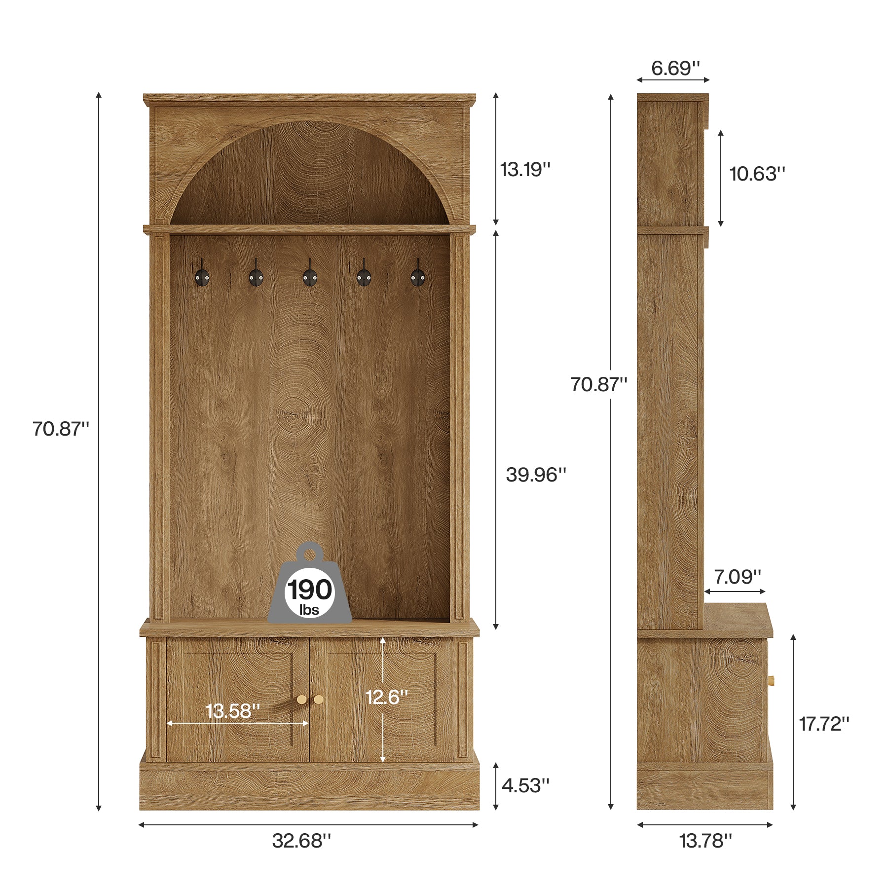 Tribesigns Garderobe mit Sitzbank & Schuhregal, Flurgarderobe 4-in-1 mit 5 Doppelhaken, verstellbare Ablagen