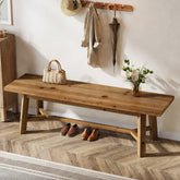 Tribesigns Massivholz Sitzbank 140 cm, Holzbank im Landhausstil, Flurbank & Schuhbank, Esszimmerbank 3