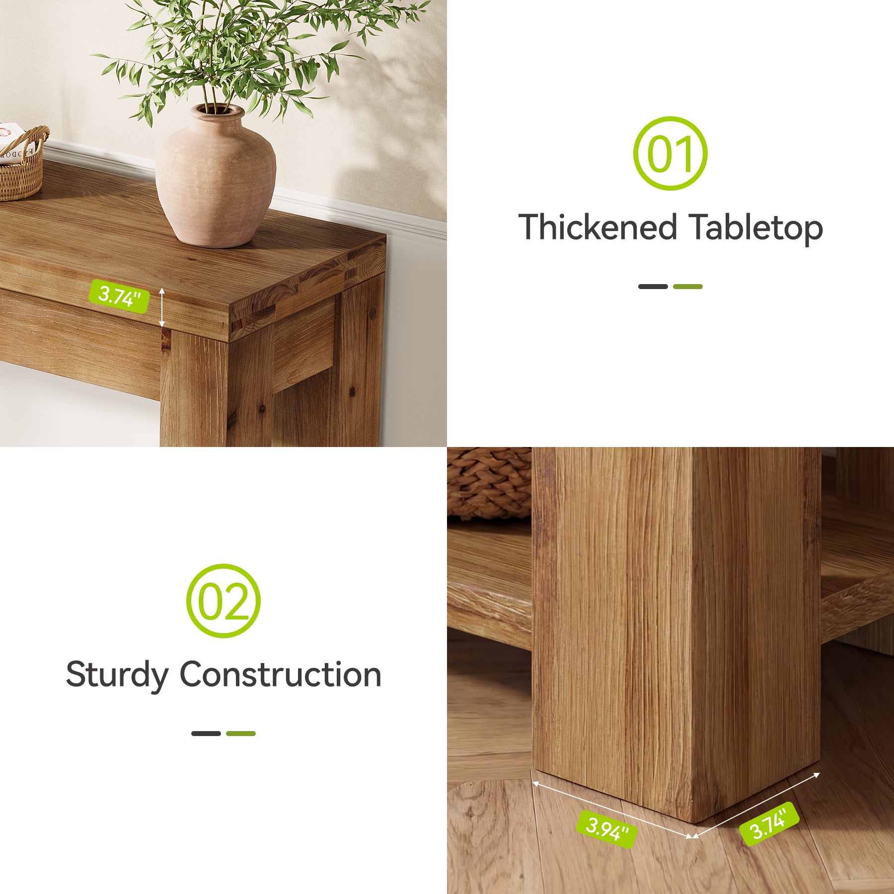 Tribesigns Konsolentisch aus Massivholz 110 cm, Schmaler Flurtisch mit 2 Ablagen
