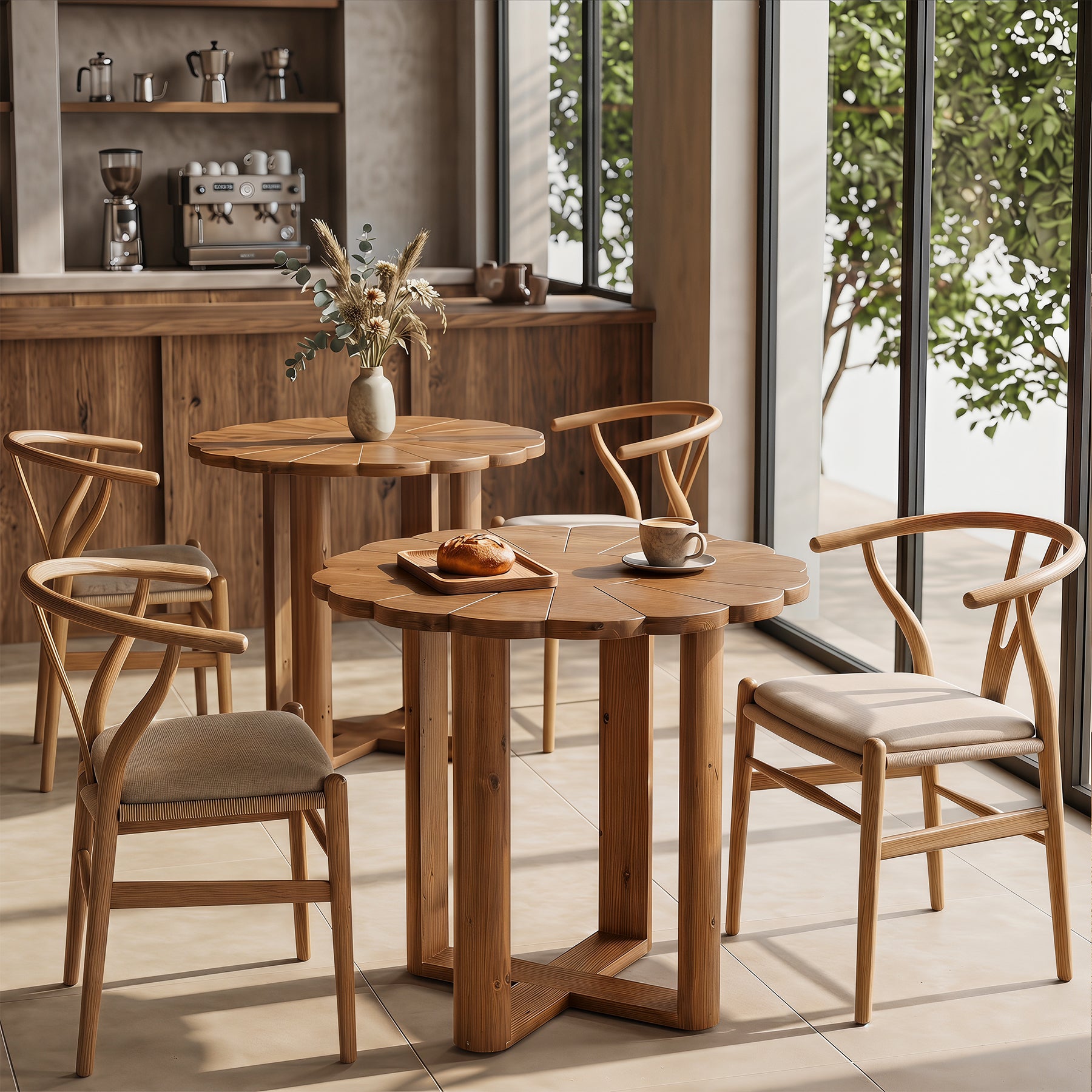 Tribesigns Massivholz Esstisch Rund 80 cm 2–4 Personen, Landhaus Eszimmertisch mit Floralem Schnitzmuster
