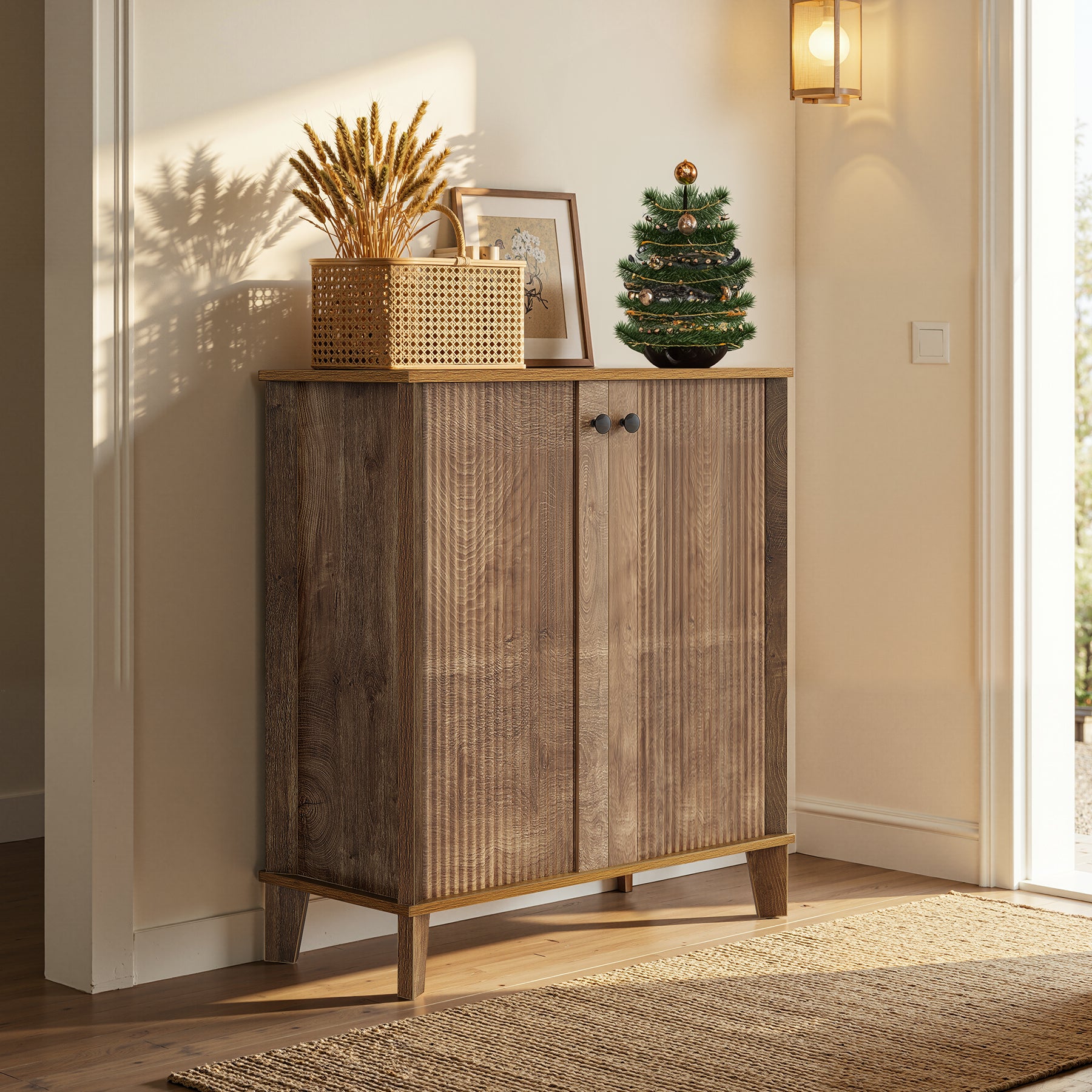 Schuhschrank 5 Ebenen im Landhausstil, Schuhregal mit 3 verstellbaren & herausnehmbaren Böden für Flur und Eingangsbereich