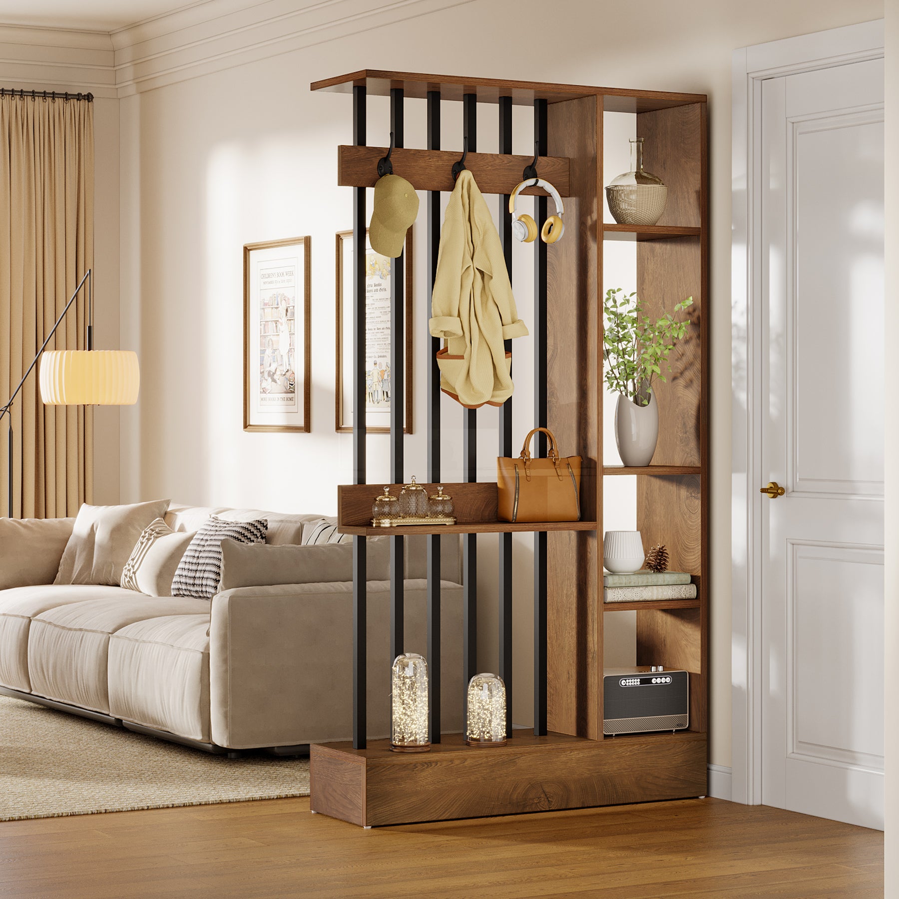 Tribesigns Raumteiler 180 cm mit Ablagen & Kleiderhaken, Garderobe freistehend