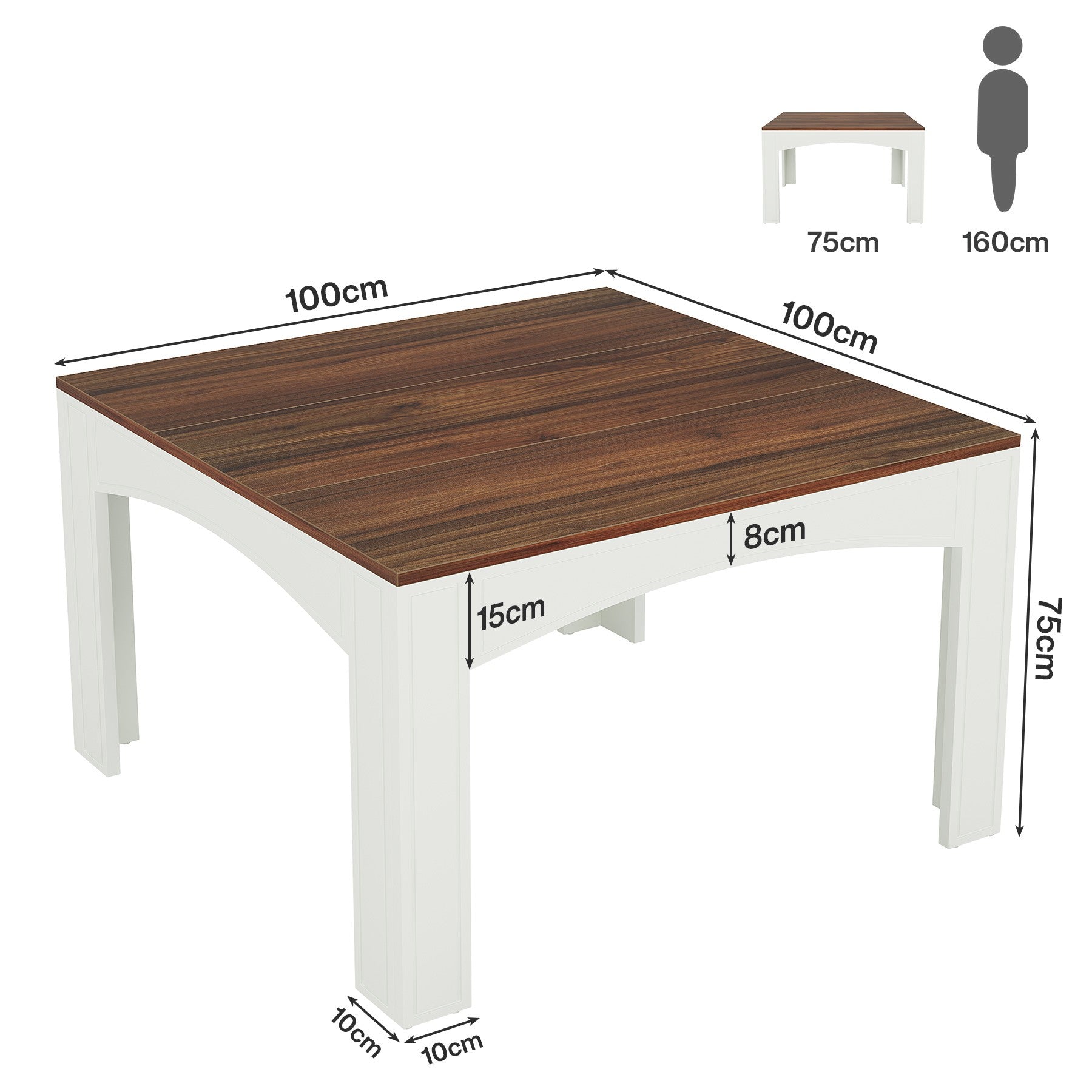 100cm Esstisch, Küchentisch, Esstisch aus Holz für 4 personen im Landhausstil