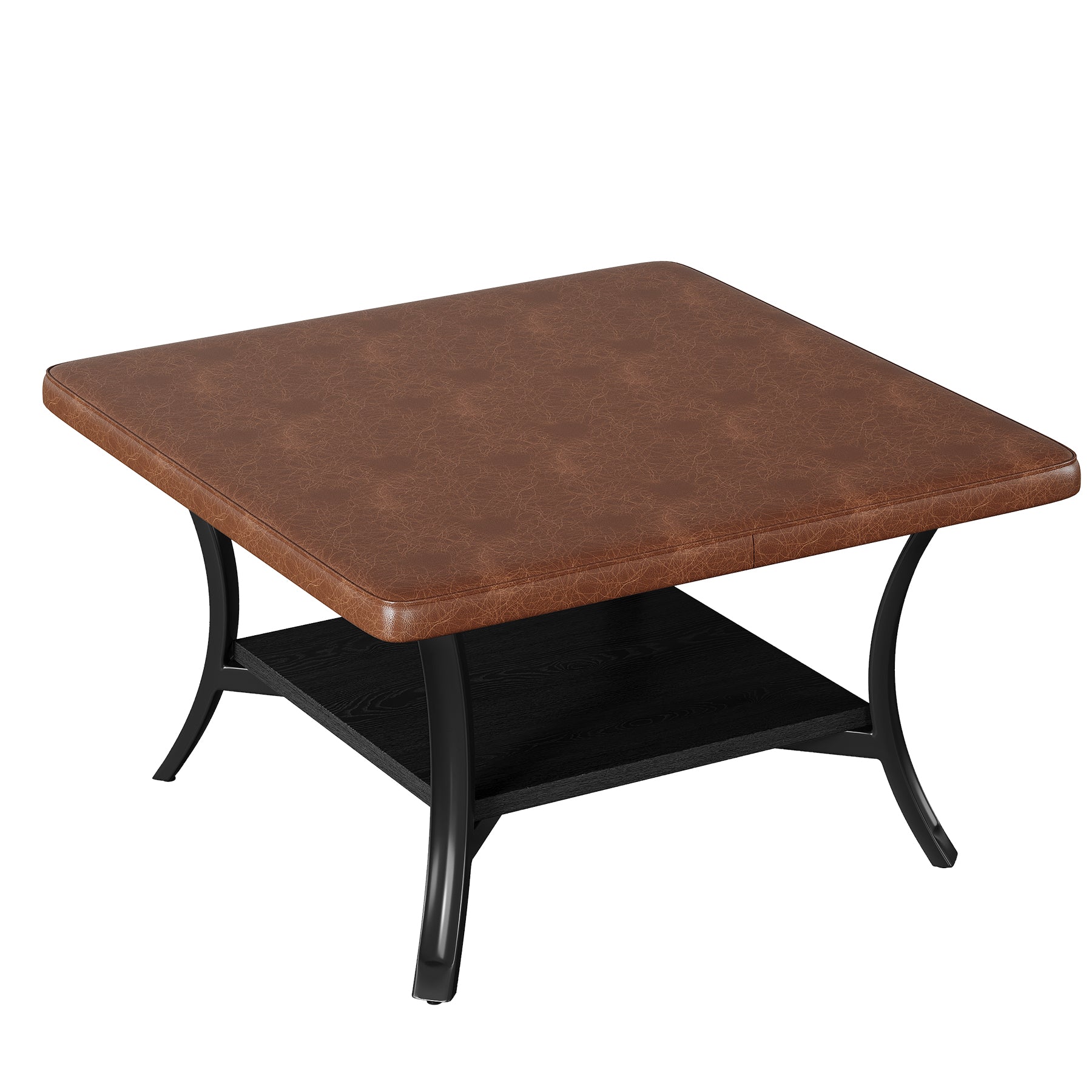 Tribesigns 80 cm Quadratischer Couchtisch mit PU-Leder, Gepolsterte Ottomane mit Ablage
