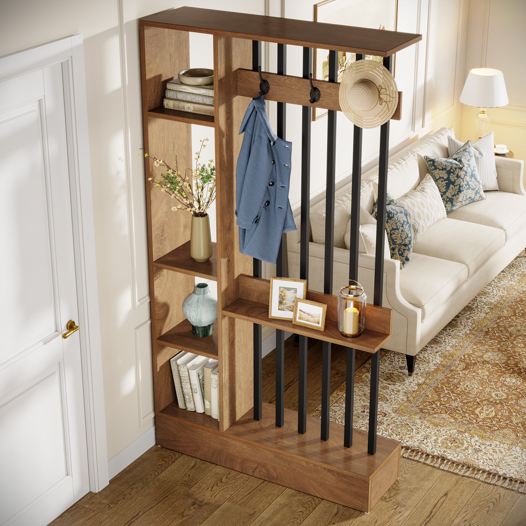 Tribesigns Raumteiler 180 cm mit Ablagen & Kleiderhaken, Garderobe freistehend