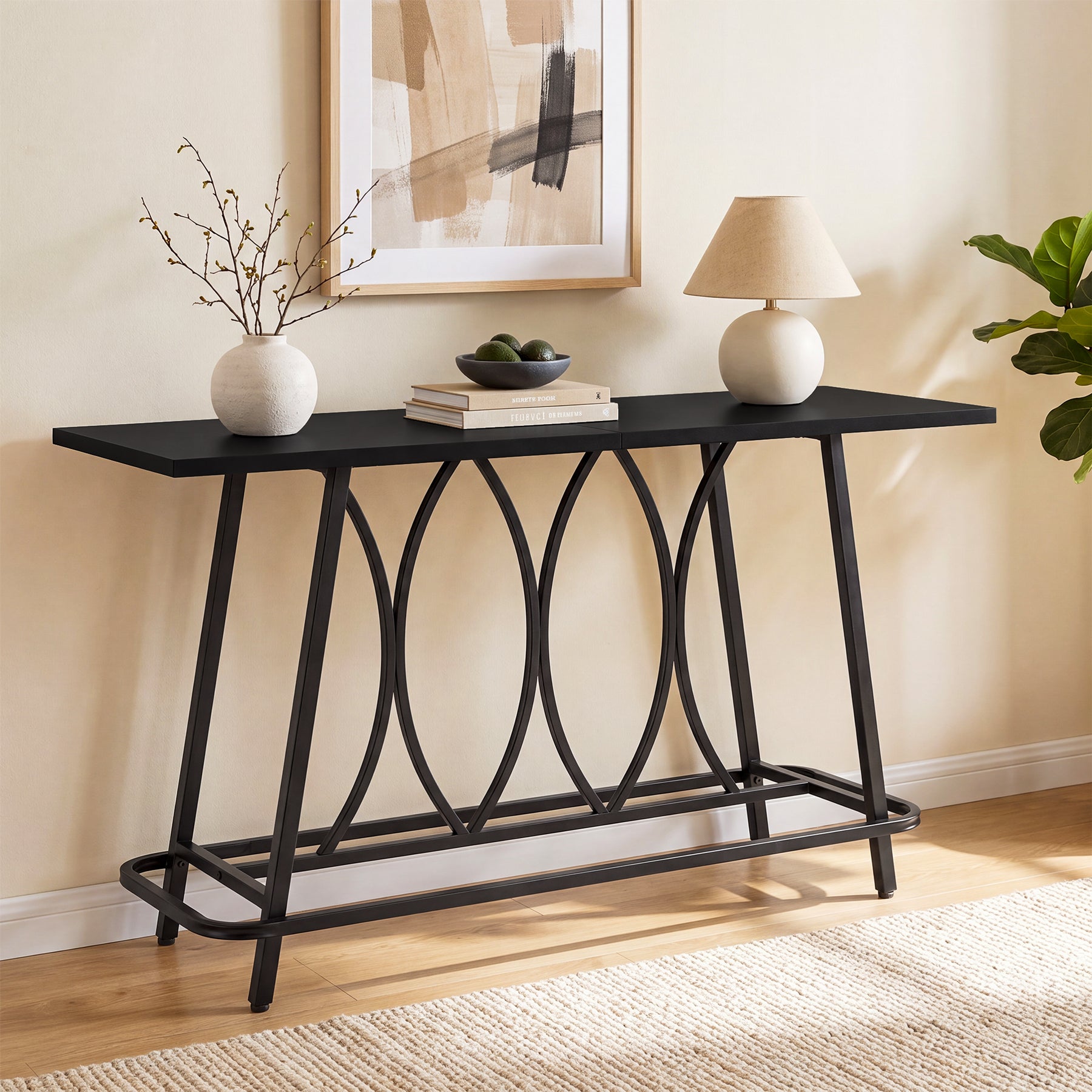 Tribesigns 160 cm Konsolentisch im modernen Landhausstil, schmaler Flurtisch mit Metallgestell