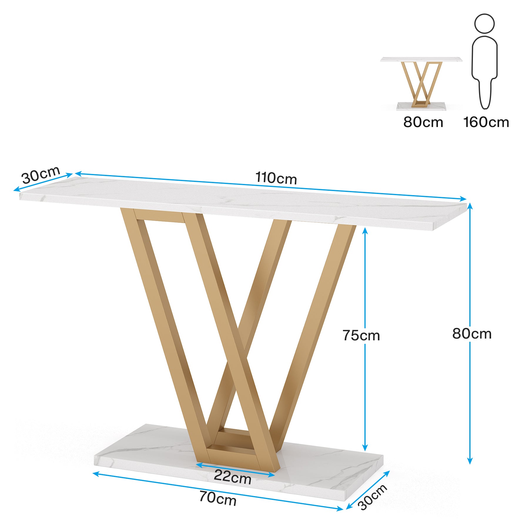 110 cm Konsolentisch im Industriedesign, Schlanker Eingangsflurtisch mit stabilem Metallgestell