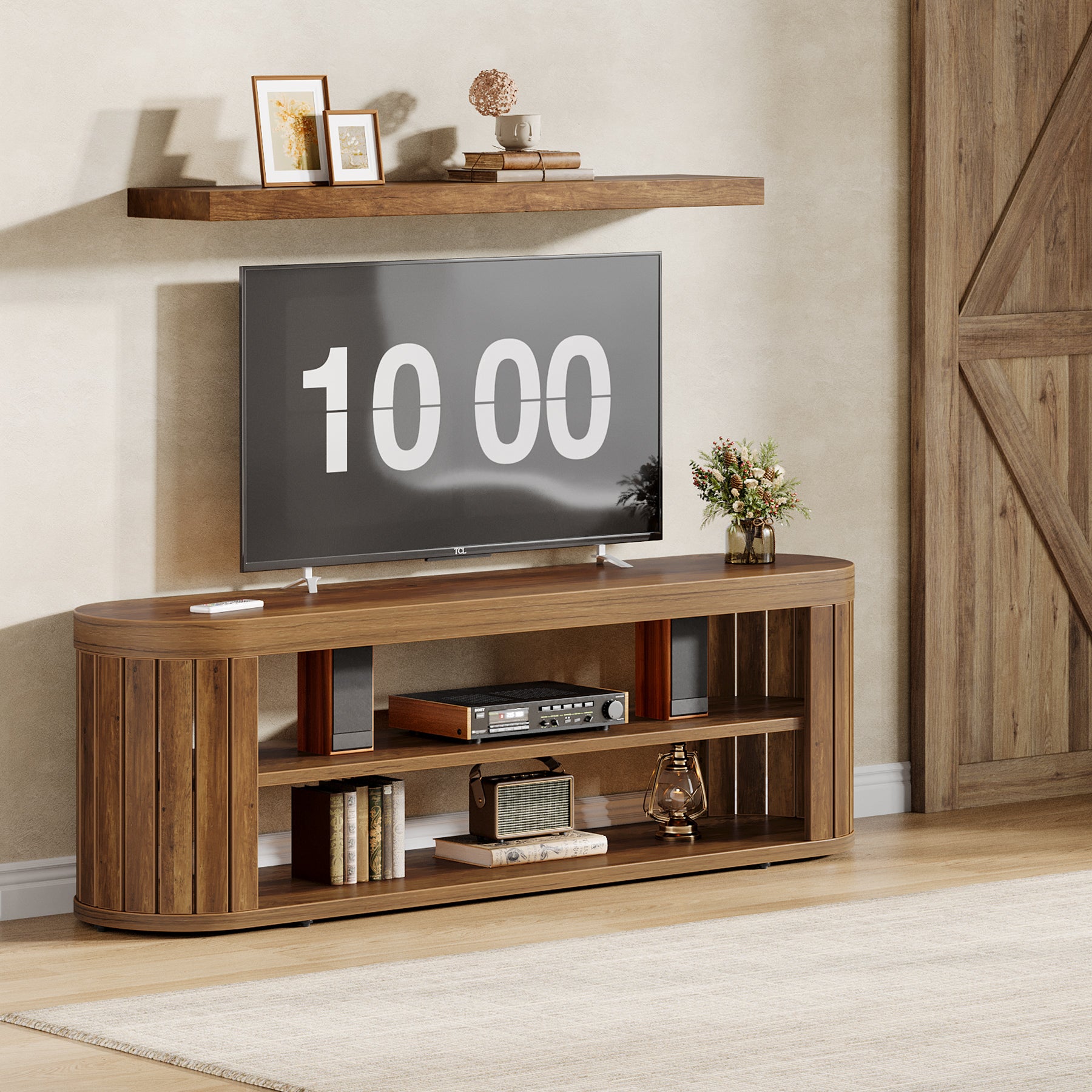 Tribesigns TV Lowboard 120 cm für Fernseher bis 55 Zoll, TV-Schrank mit 2 offenen Ablagen