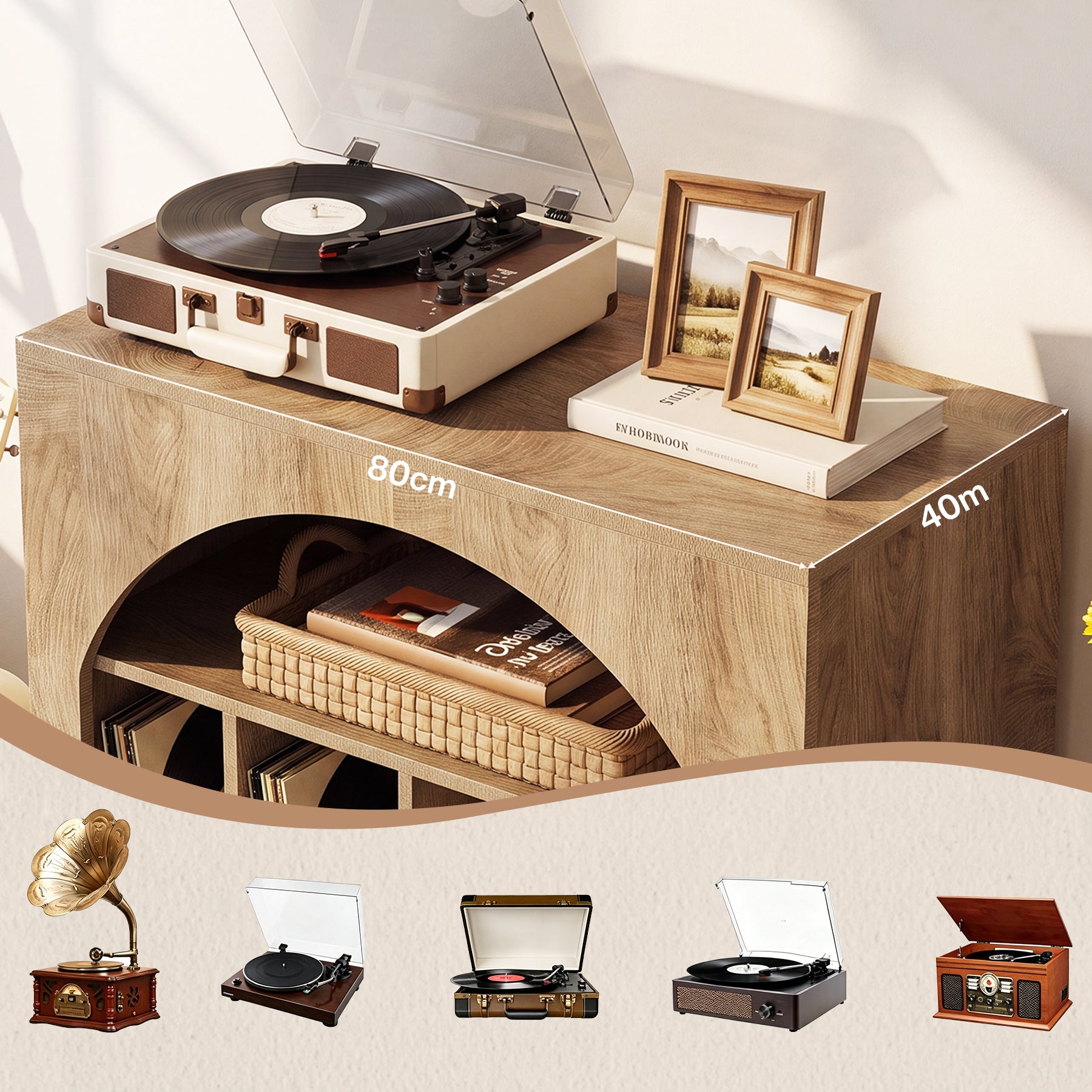 Tribesigns Plattenspielerständer mit Stauraum, Vinyl Schrank mit 2 Ebenen im Retro-Design