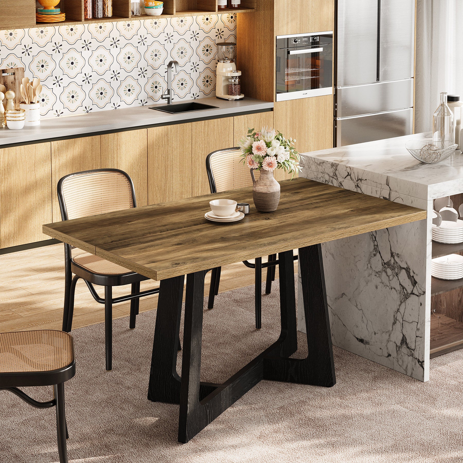 Tribesigns Esstisch 120 cm für 2–4 Personen, Küchentisch im Industrial-Landhausstil mit stabilem Mittelfuß