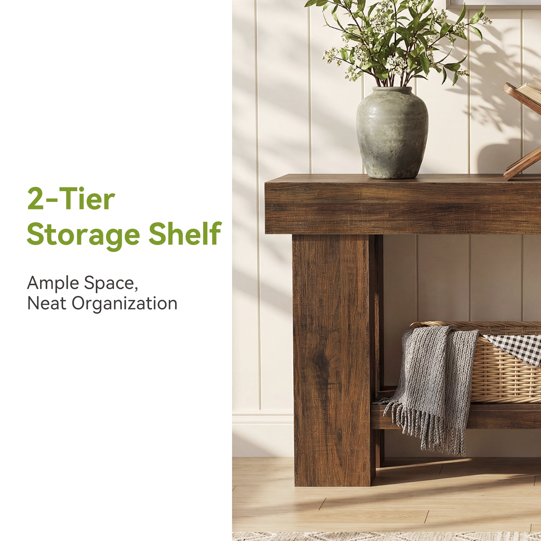 Tribesigns 160 cm 2-stöckiger Konsolentisch im Industrial Stil, schmaler Sofatisch mit Ablage