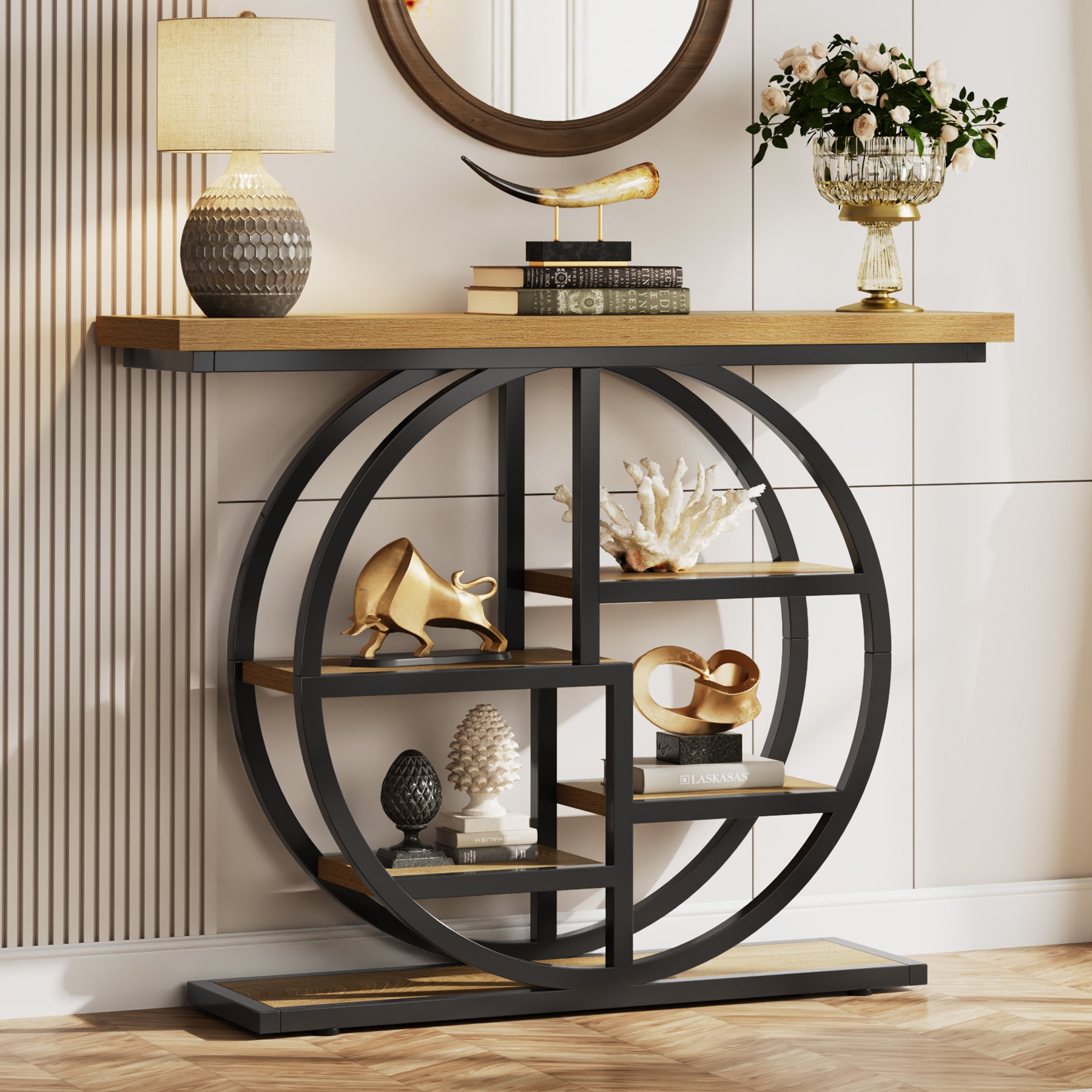 105 cm Konsolentisch, Eingangstisch, Sofatisch mit Etagere-Regalen
