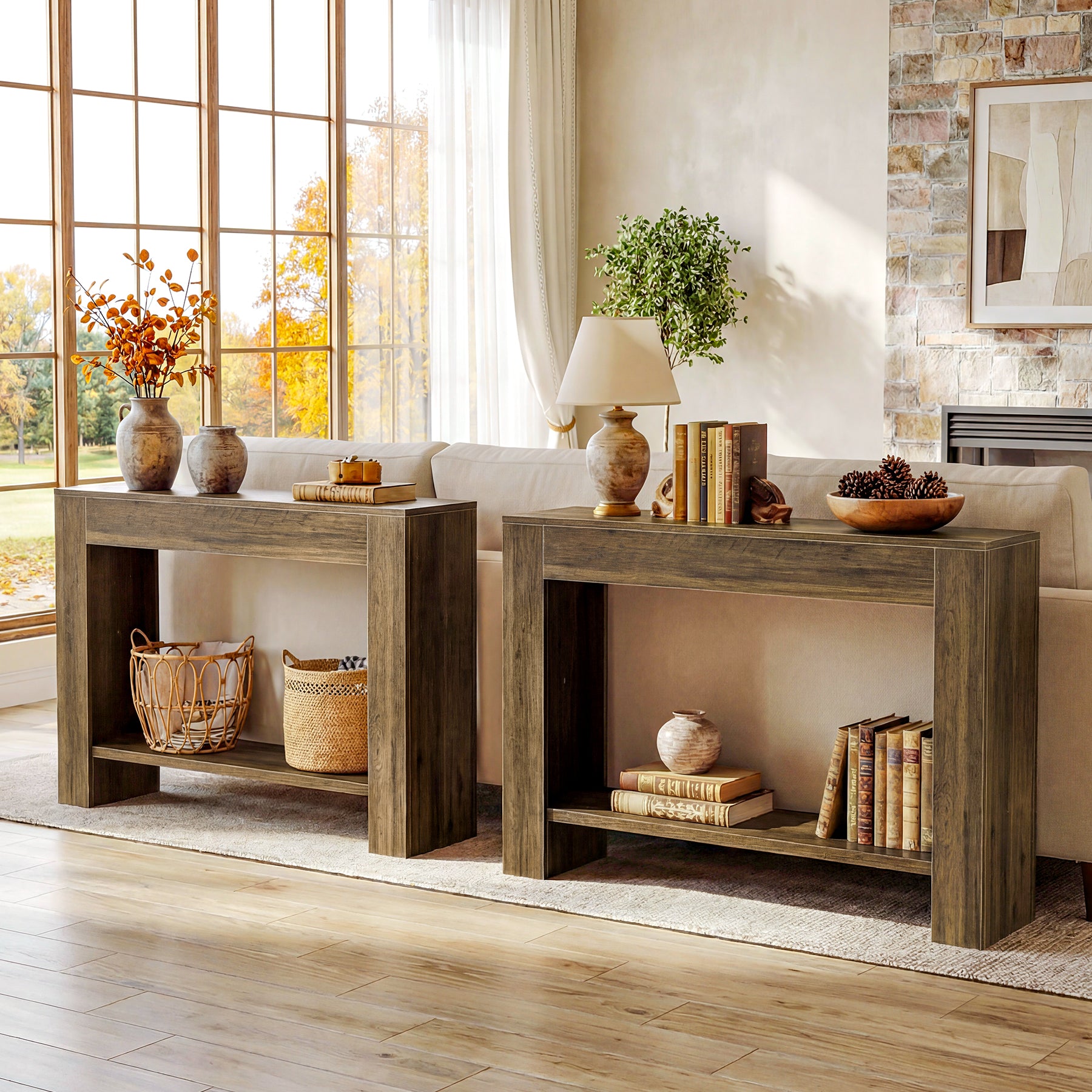 Tribesigns Schmaler Konsolentisch 105 cm, 2-stufiger Flurtisch im Landhausstil mit Ablage