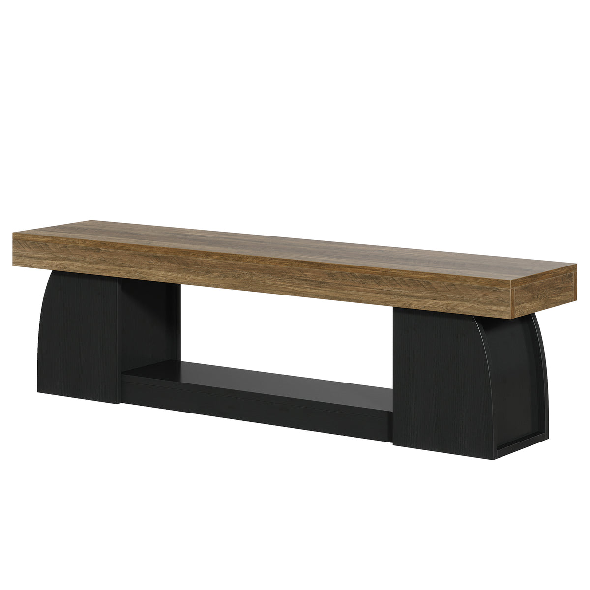 Tribesigns Sitzbank 160 cm mit Schuhablage, Holzoptik und schwarzen Beinen im Landhausstil