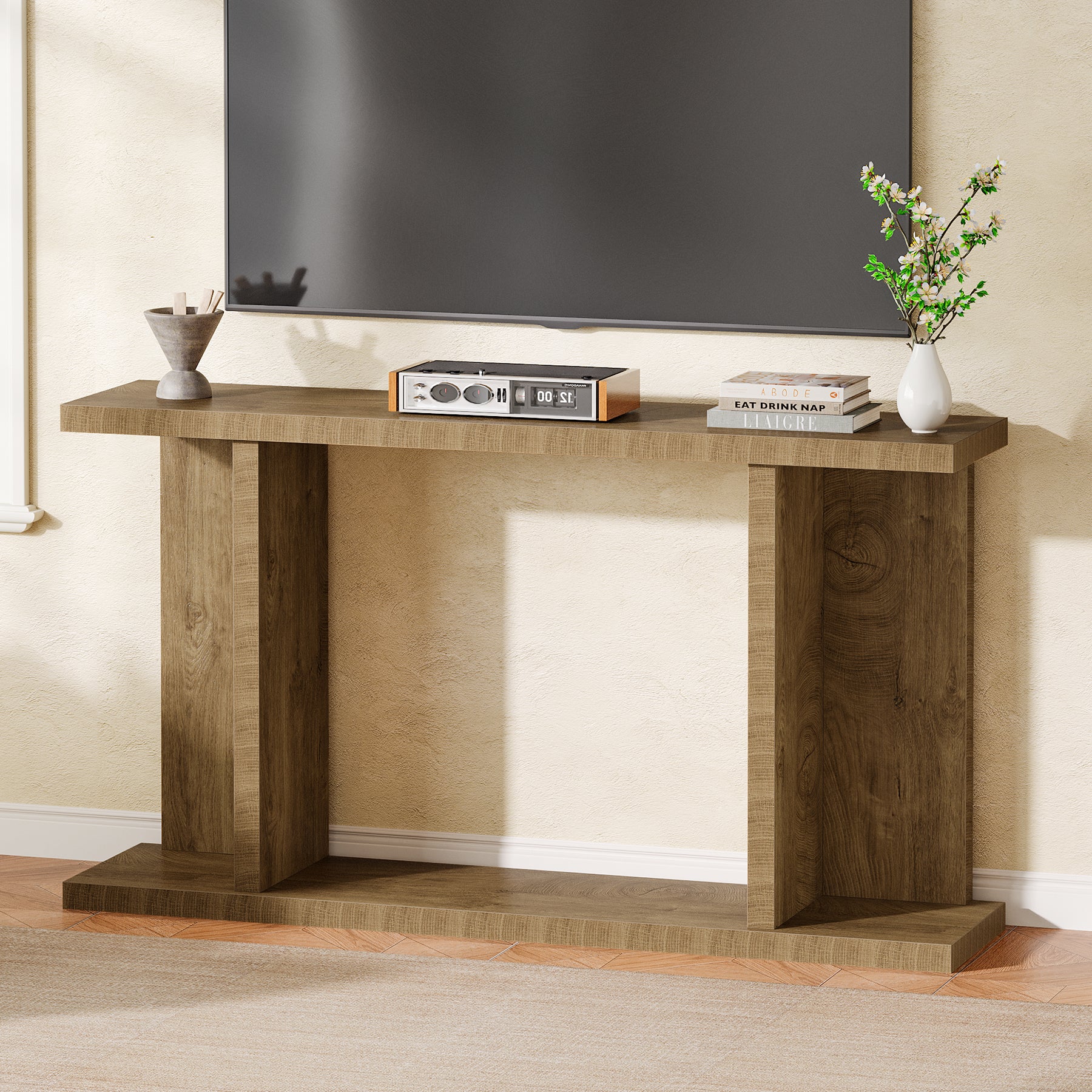 Konsolentisch 140 cm im Landhausstil, schmale 2-stufige Konsole mit Sockel