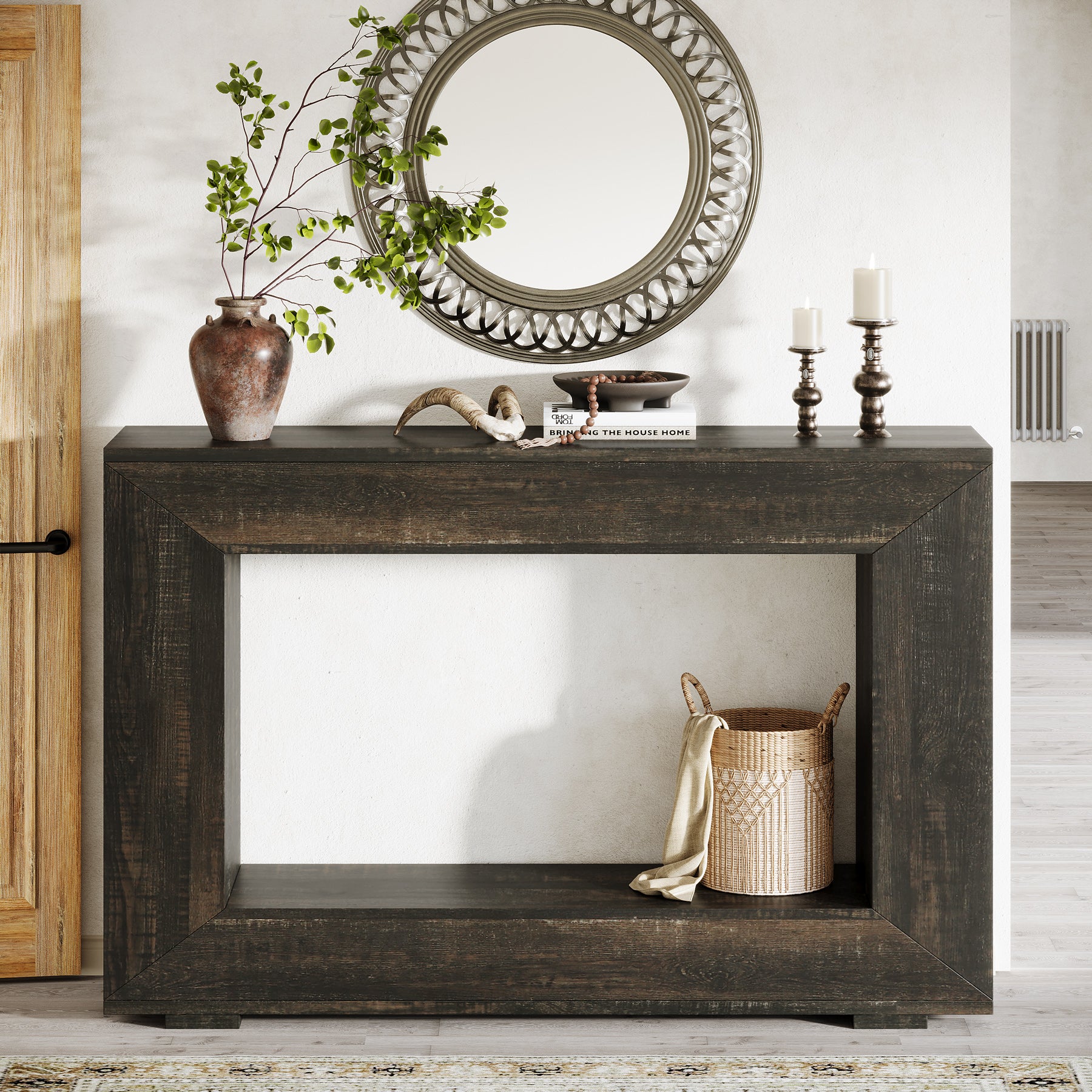 Konsolentisch im Landhausstil, 120 cm Sofatisch aus Holz für den Eingangsbereich mit Stauraum