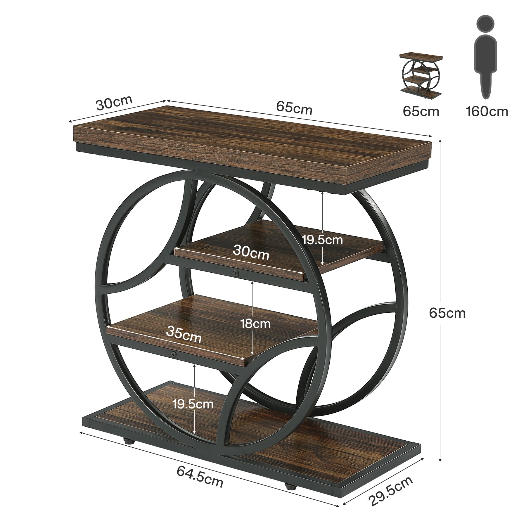 Tribesigns 4-stufiger Beistelltisch, schmaler Sofatisch mit Metallrahmen & Ablagen, industrieller Nachttisch