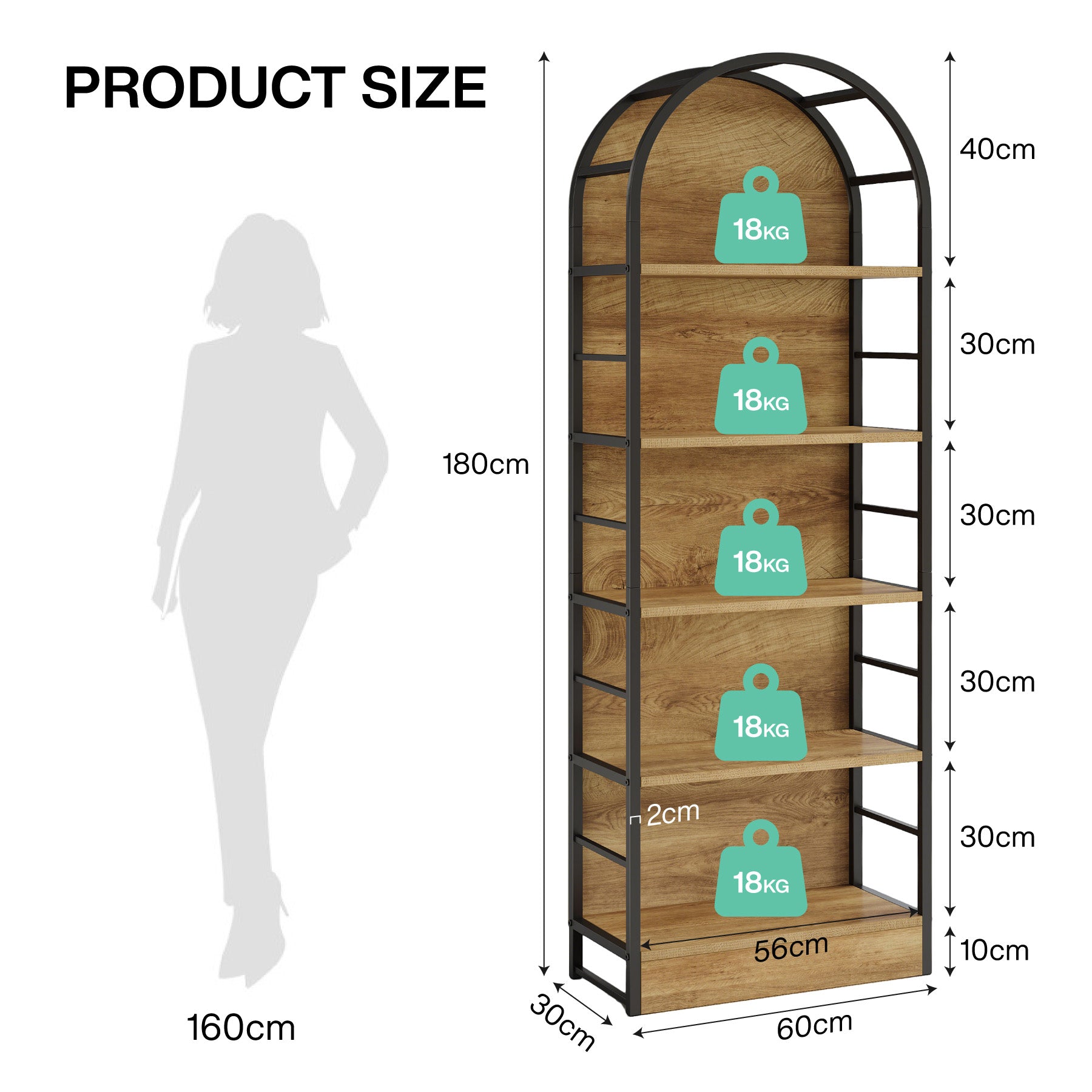Tribesigns Bücherregal 180 cm hoch, 5 Ebenen Industrial Regal mit gebogenem Design