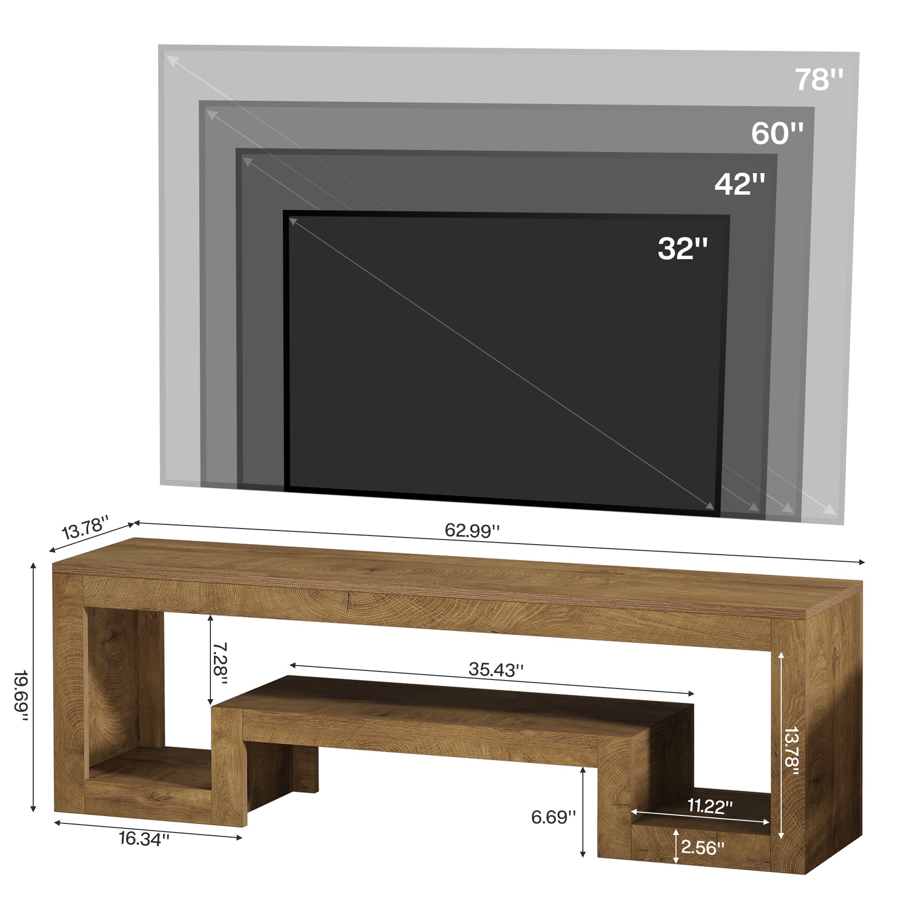 TV-Lowboard 160 cm, Bauernhaus Fernsehkonsole mit offenen Ablagen für 55–65 Zoll Fernseher
