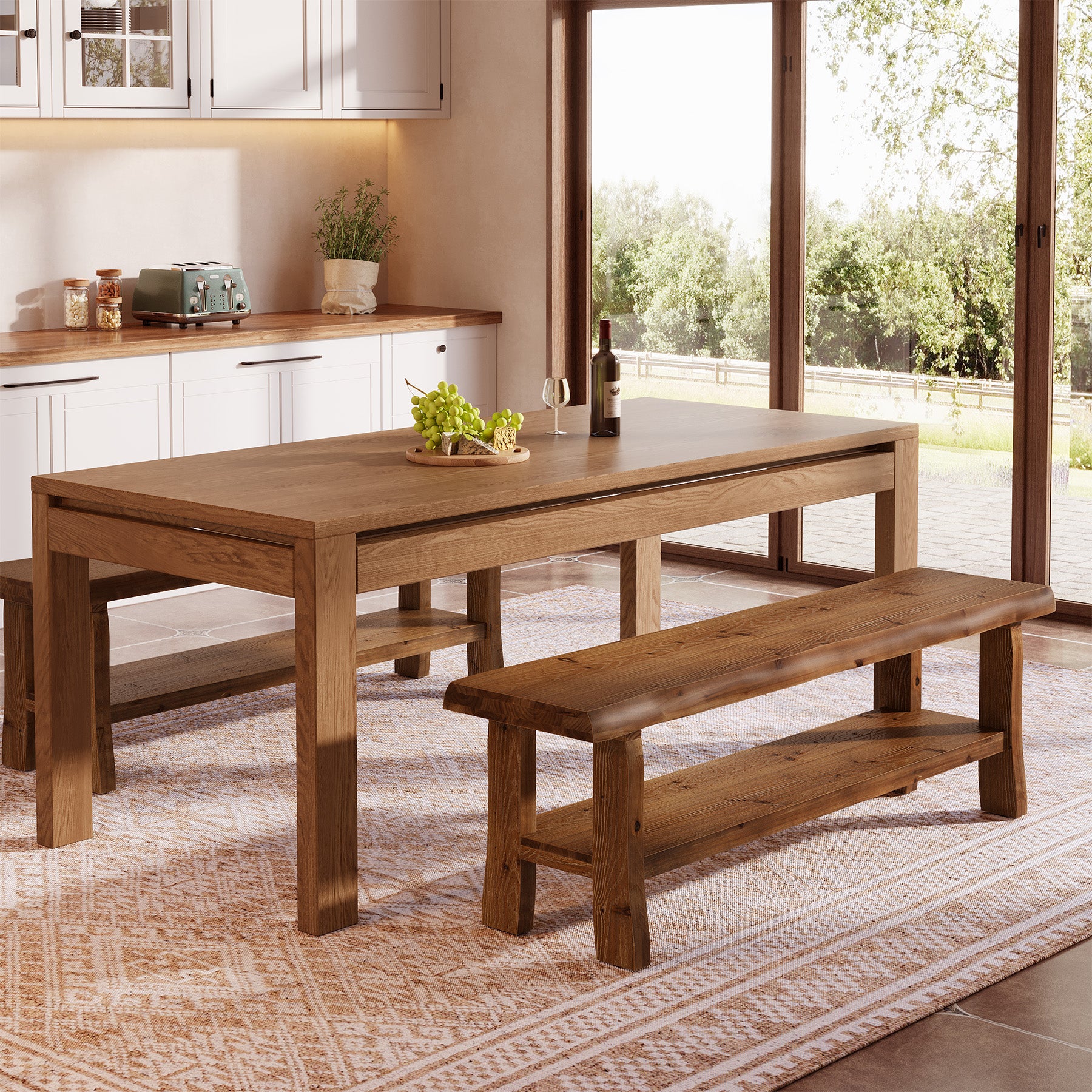 Tribesigns Massivholz Schuhbank 140 cm mit Ablage, Sitzbank für 2–3 Personen im Landhausstil