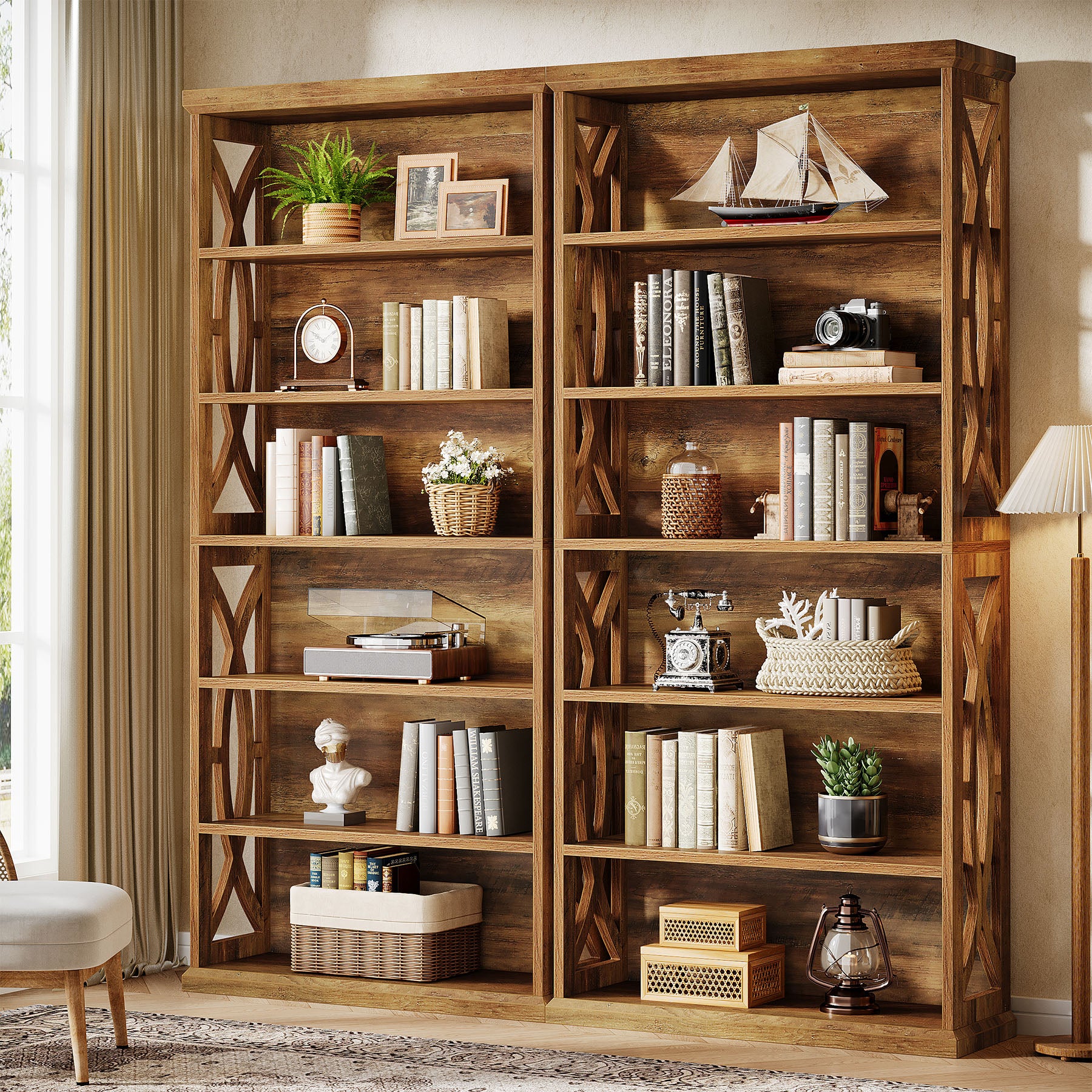 180 cm 6-stufiges Bücherregal, freistehendes Industrie-Regal aus Holz für Wohnzimmer & Homeoffice