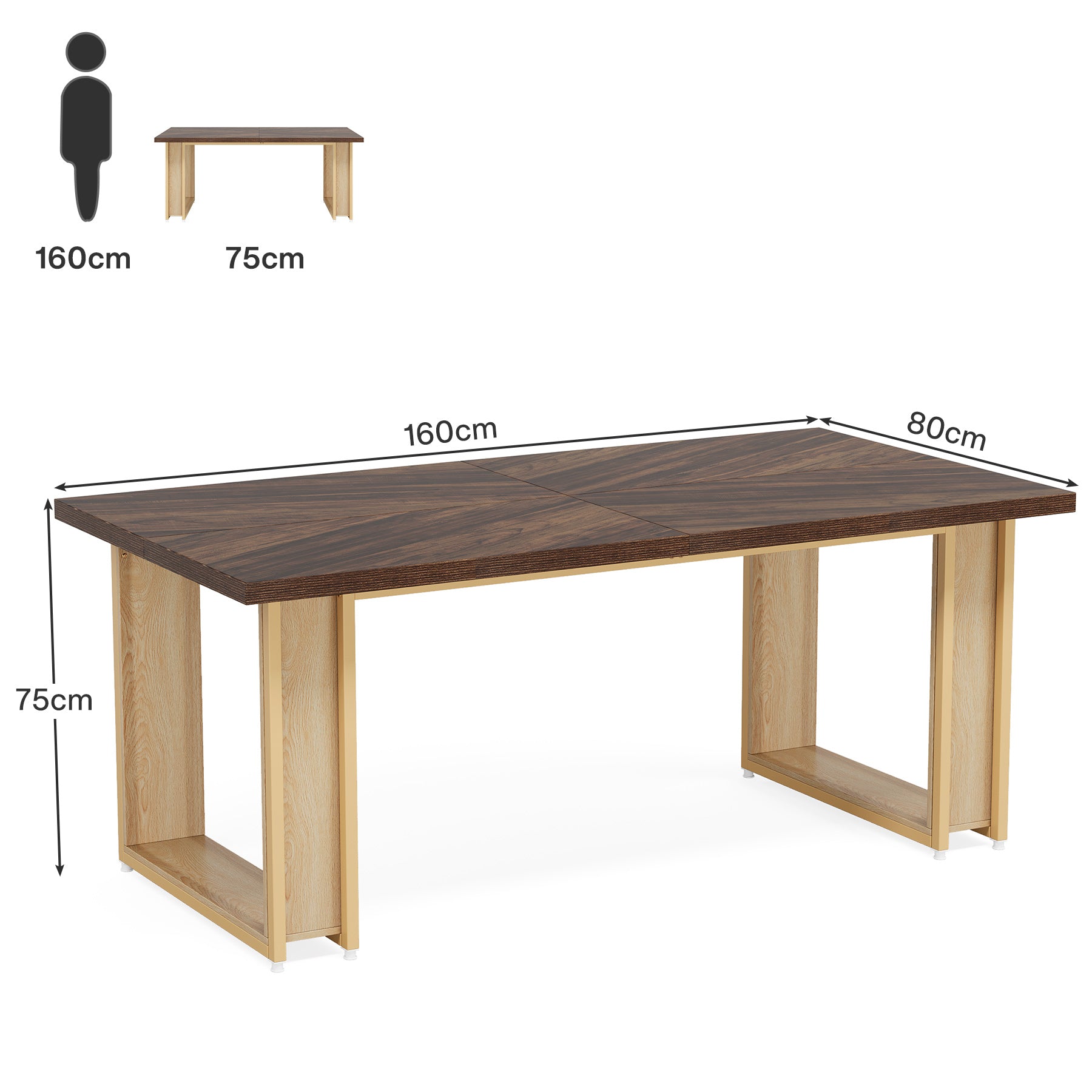 160cm Computertisch, rechteckiger Schreibtisch aus Holz für das Home Office