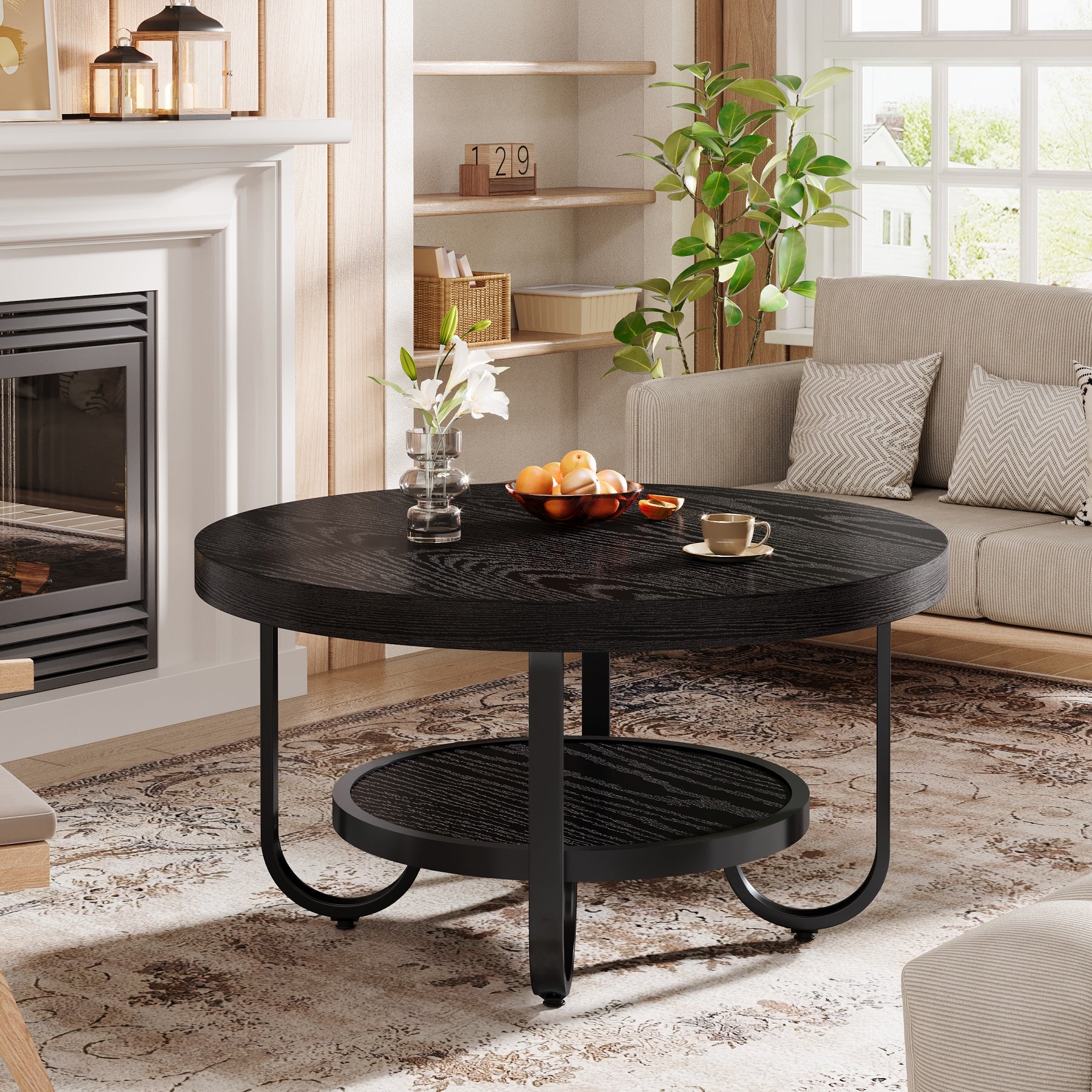 79 cm Couchtisch, 2-stufiger Mitteltisch, Cocktail-Teetisch mit Ablagen