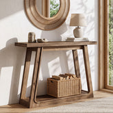 Tribesigns Massivholz Konsolentisch 105 cm mit Ablage, 2-stufiger Sofatisch im Landhausstil 3