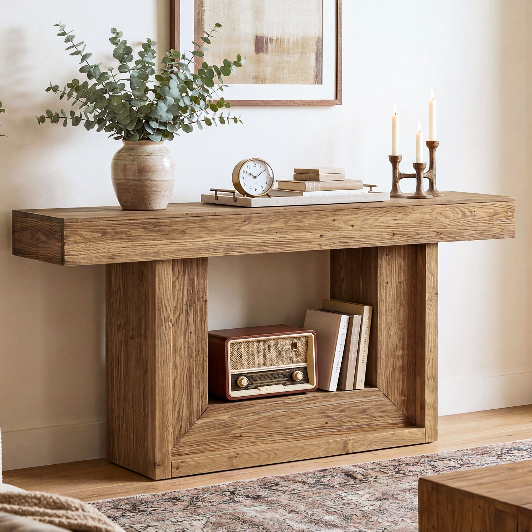 Tribesigns 160 cm schmaler Konsolentisch aus Massivholz im Landhausstil mit U-Gestell & Ablage