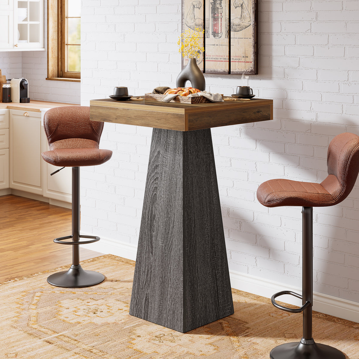 Tribesigns Bartisch 102 cm hoch, Quadratischer Stehtisch für kleine Räume mit stabilem Standfuß