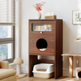 Katzenhaus Möbel mit Stauraum – Katzenklo Schrank & Beistelltisch 2-in-1, Indoor Katzenmöbel für kleine Wohnungen 3
