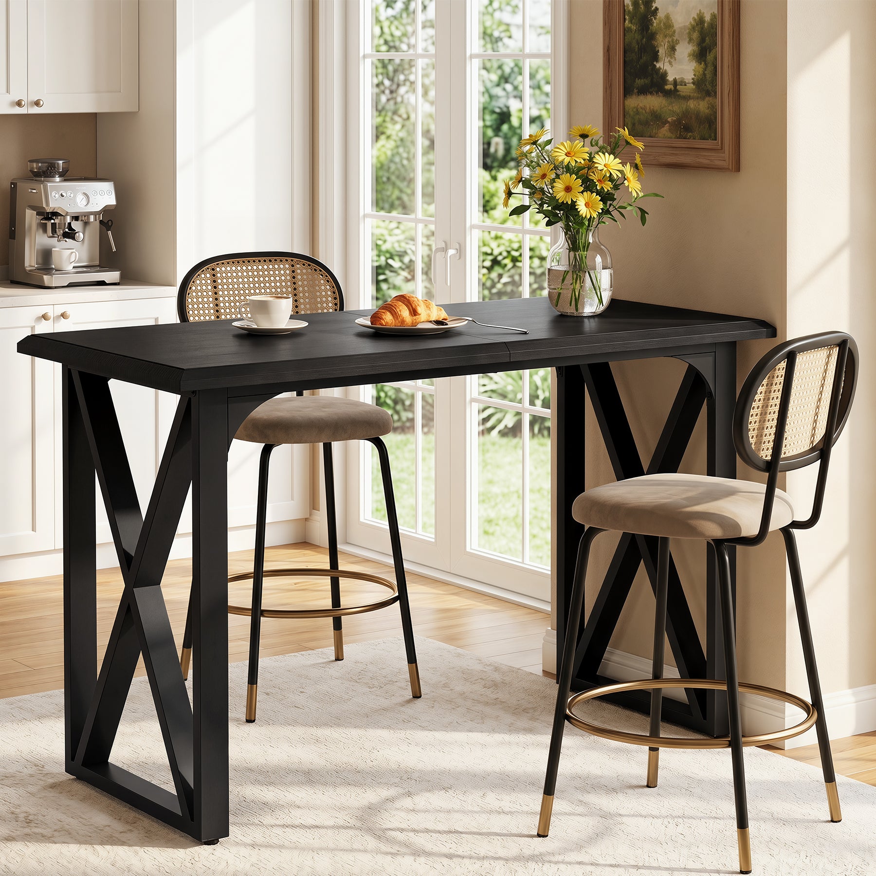 Tribesigns Bartisch 140 cm, Hochtisch im Industrial-Stil mit Metall-X-Gestell für 2–4 Personen