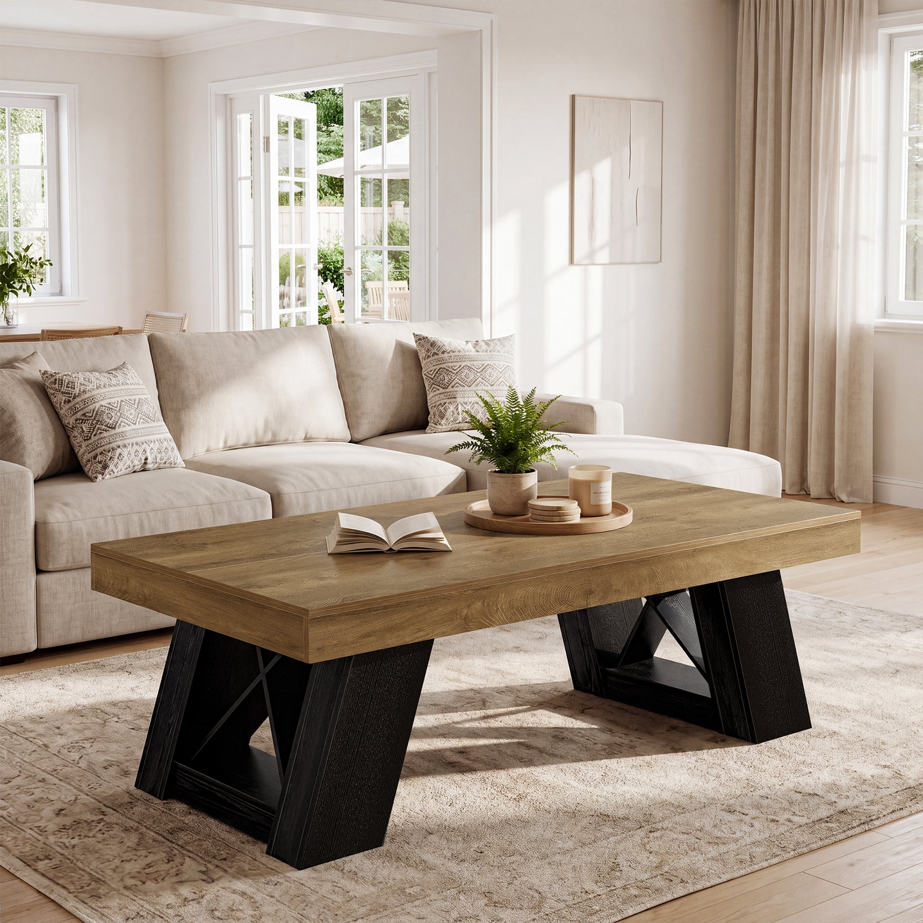 Tribesigns Couchtisch 140 cm für Wohnzimmer, Großer Wohnzimmertisch mit Starker Tischplatte und X-Gestell