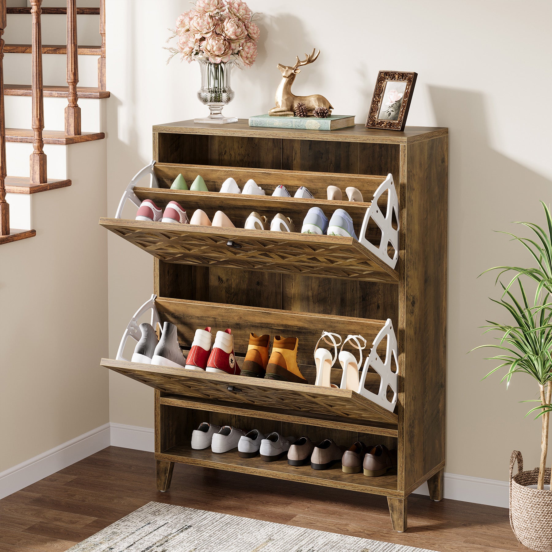 80 cm Schuhschrank-Organizer mit 2 Klappschubladen