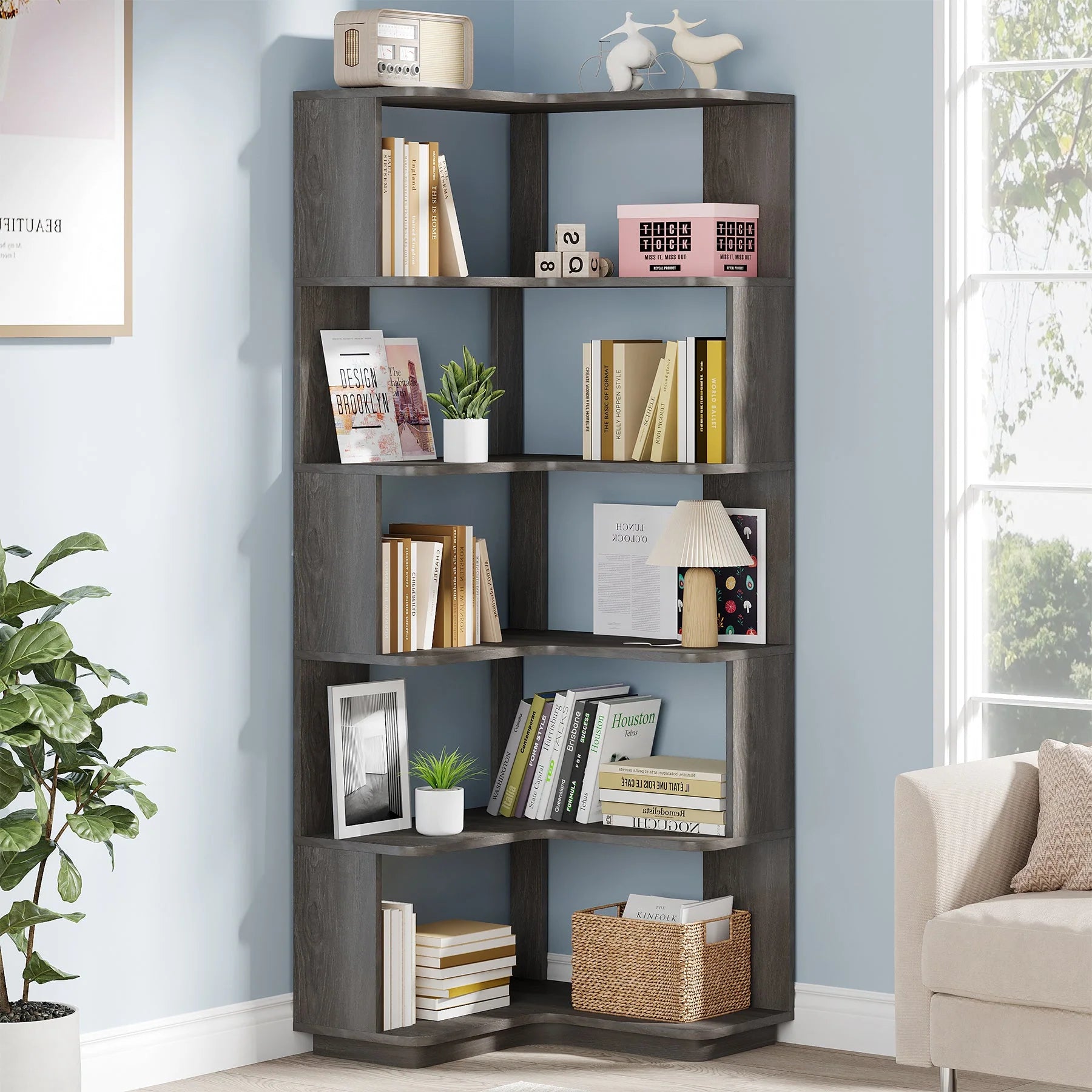 Eckregal, 6-stöckiges Bücherregal, Etagere-Lagerregal