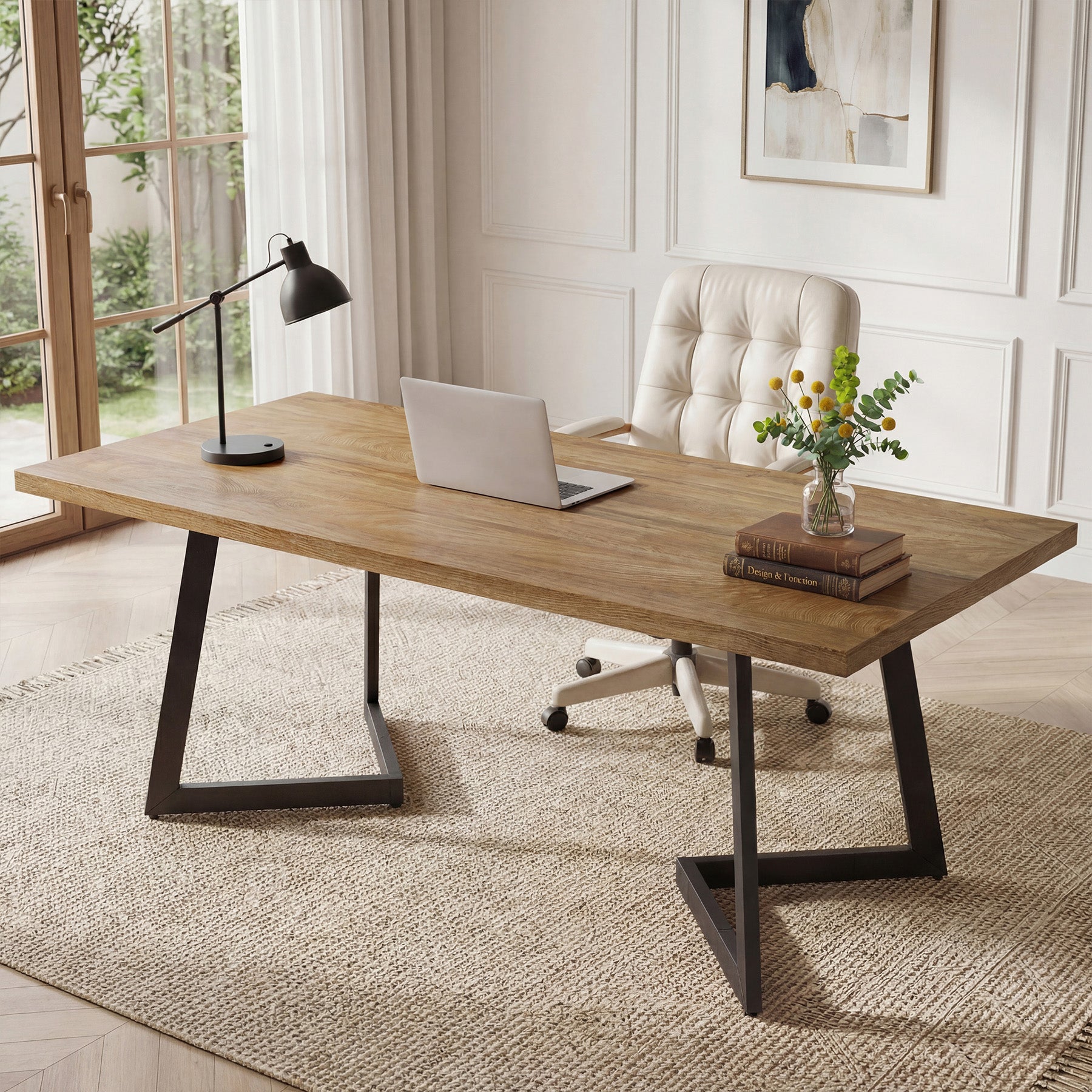 Tribesigns Schreibtisch 158 cm, Industrial Computertisch mit V-förmigem Metallgestell