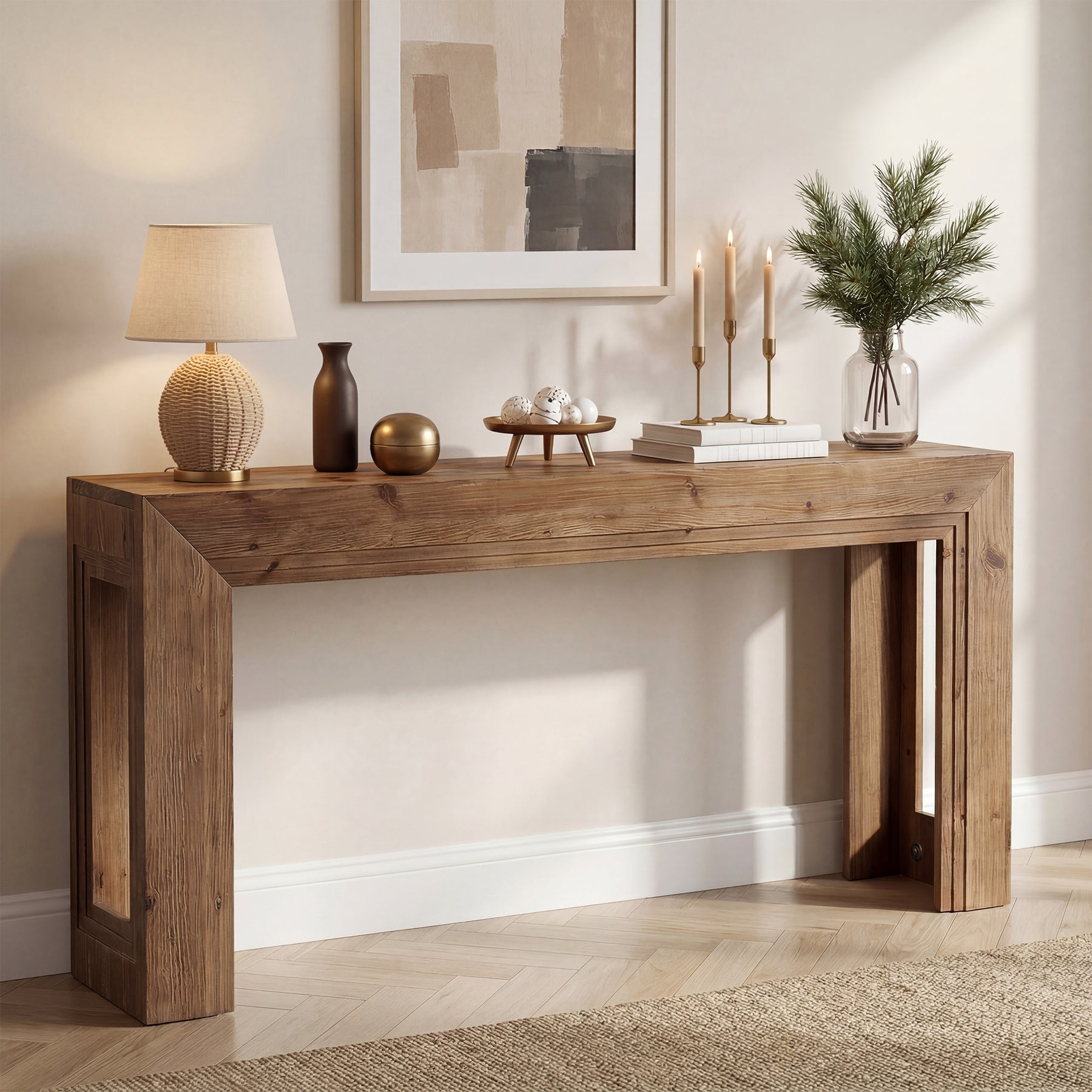 Schmaler Konsolentisch 160 cm, 2-stufiger Sofatisch mit Stauraum für Wohnzimmer & Eingangsbereich