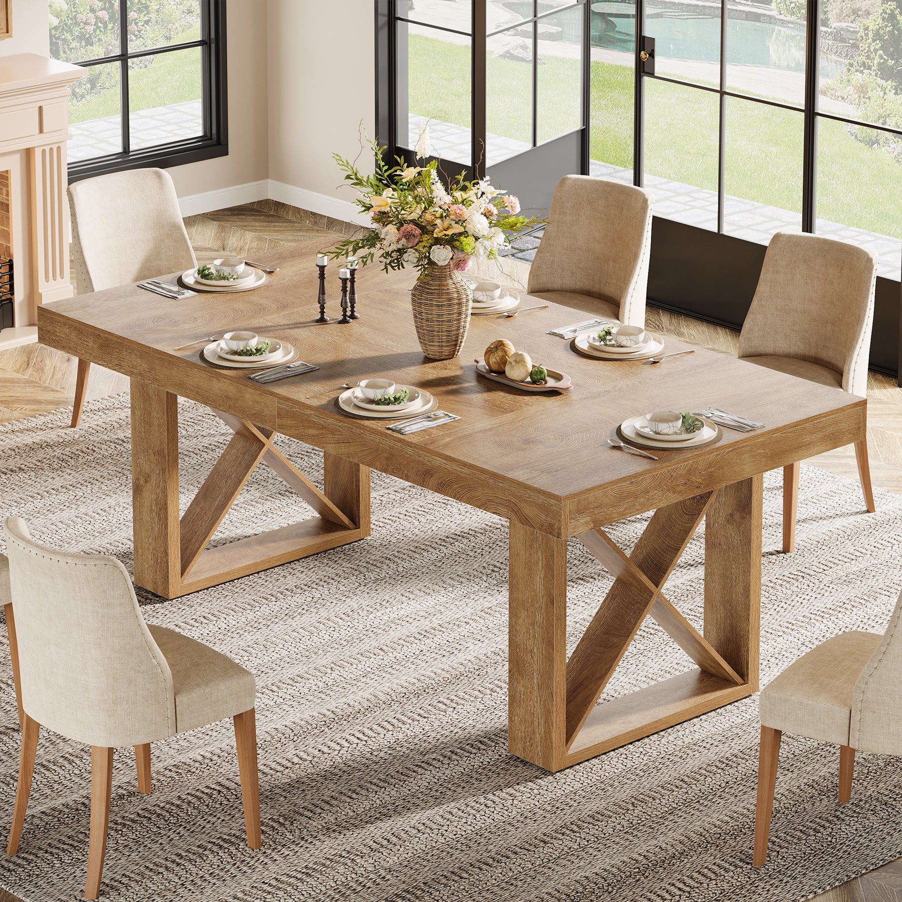 Tribesigns 160 cm rechteckiger Esstisch für 4-6 Personen, Landhaus-Design mit massiver Optik